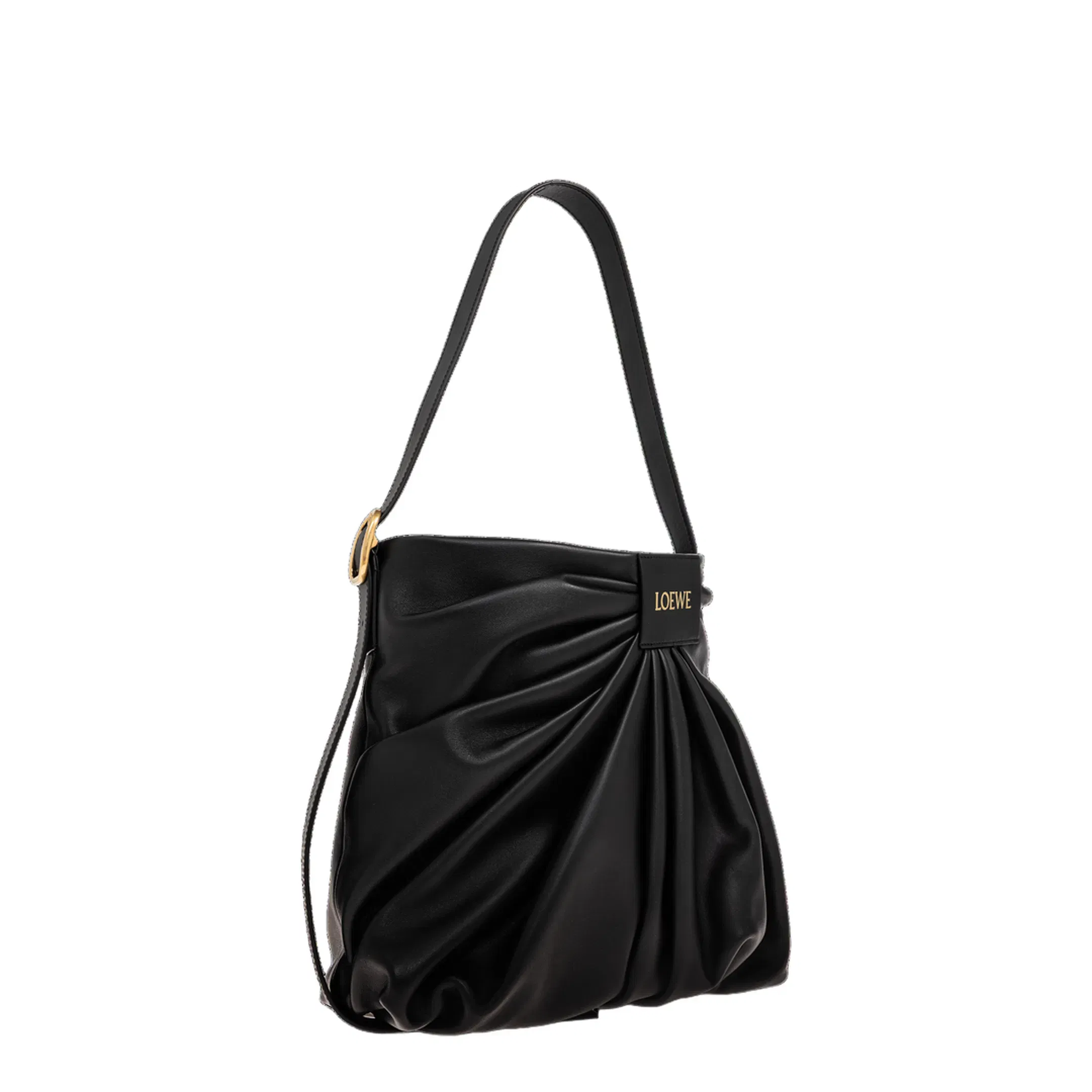 Draped Leather Tote Bag - Black