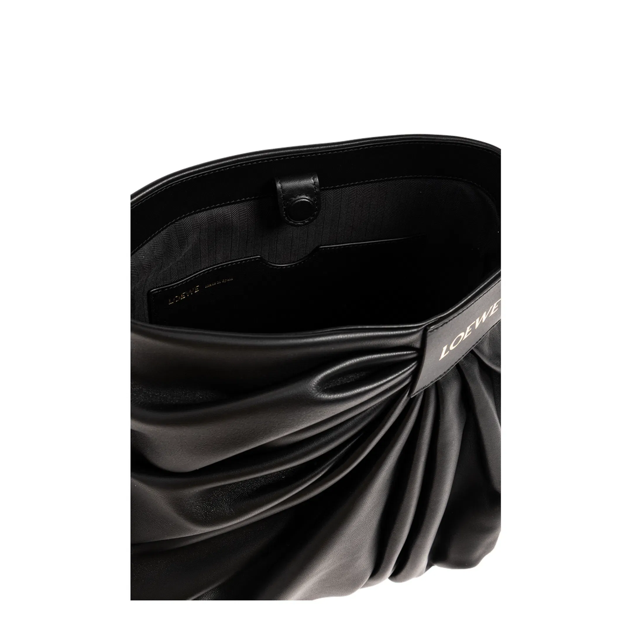 Draped Leather Tote Bag - Black