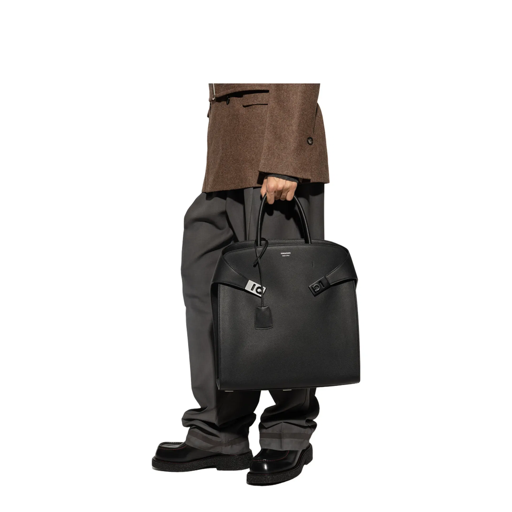 Hug Leather Tote Bag - Black