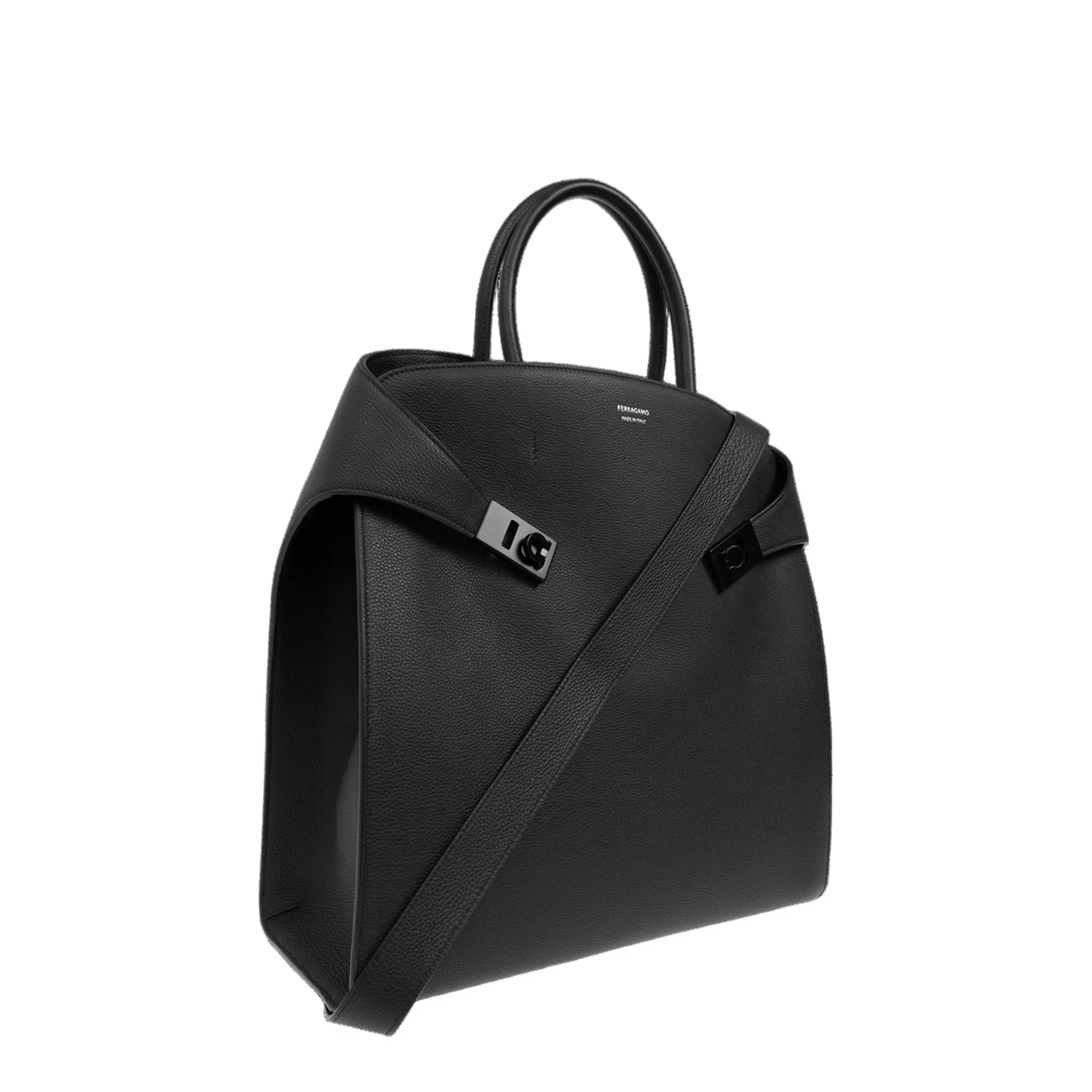 Hug Leather Tote Bag - Black
