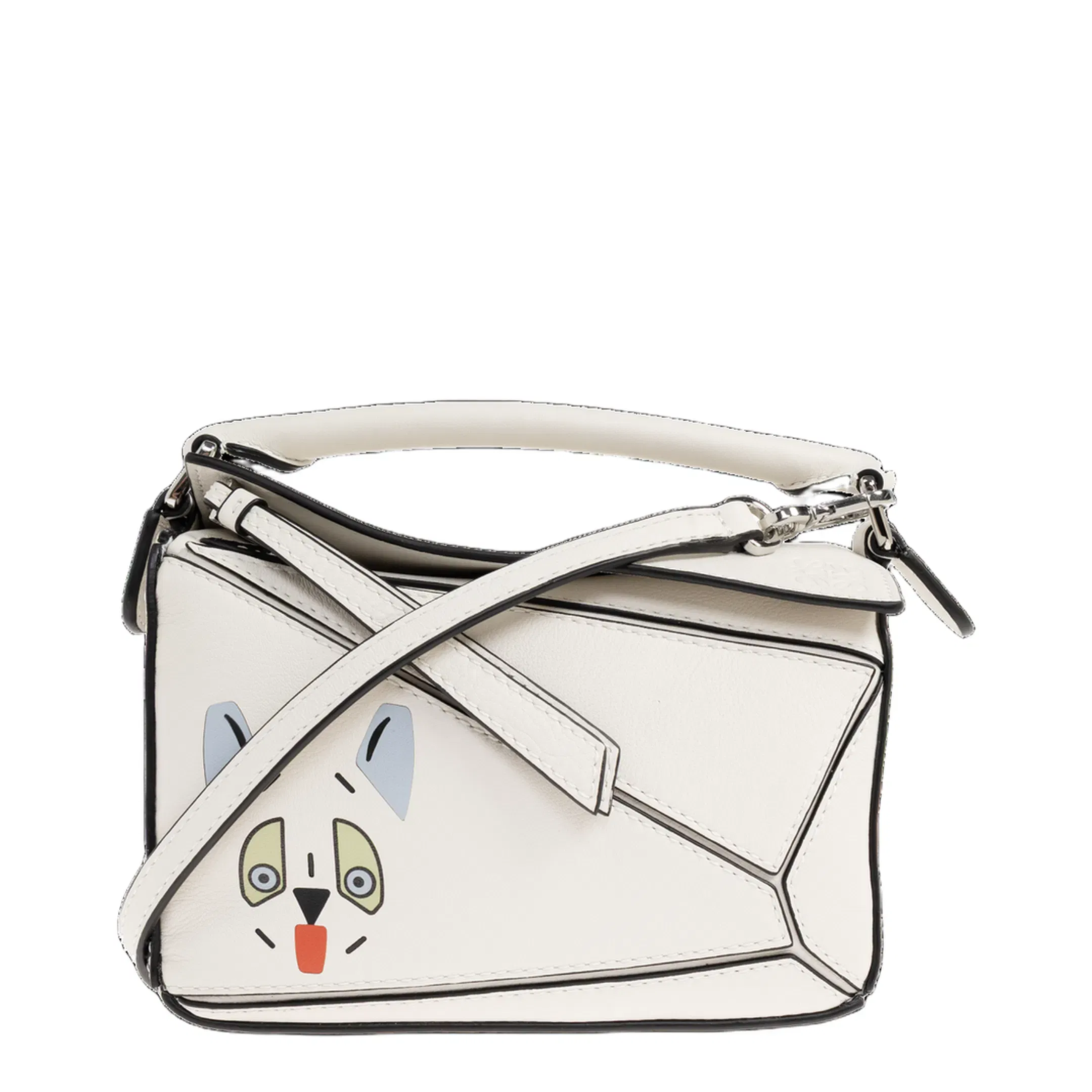 Futurist Cat Puzzle Mini Crossbody Bag - White