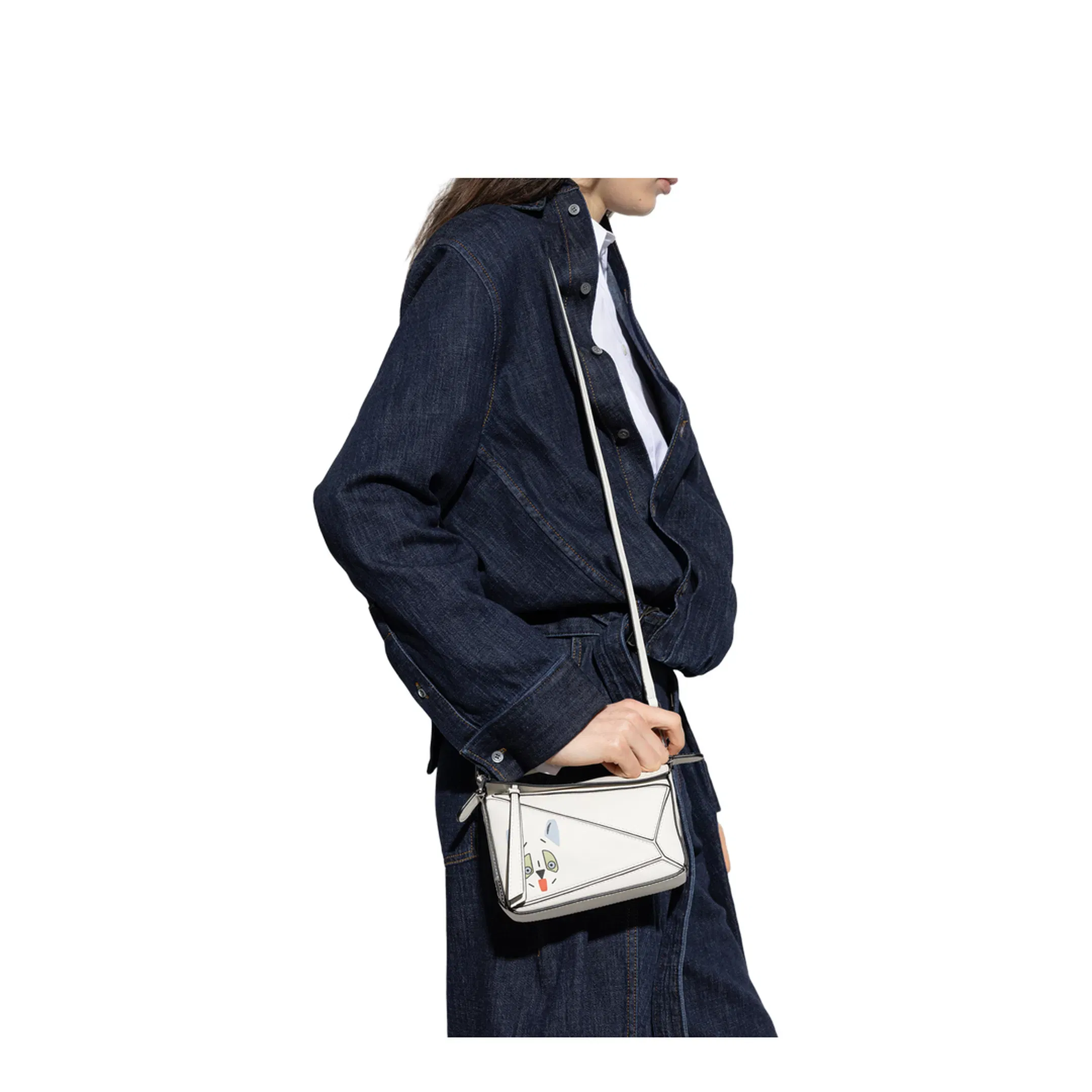 Futurist Cat Puzzle Mini Crossbody Bag - White