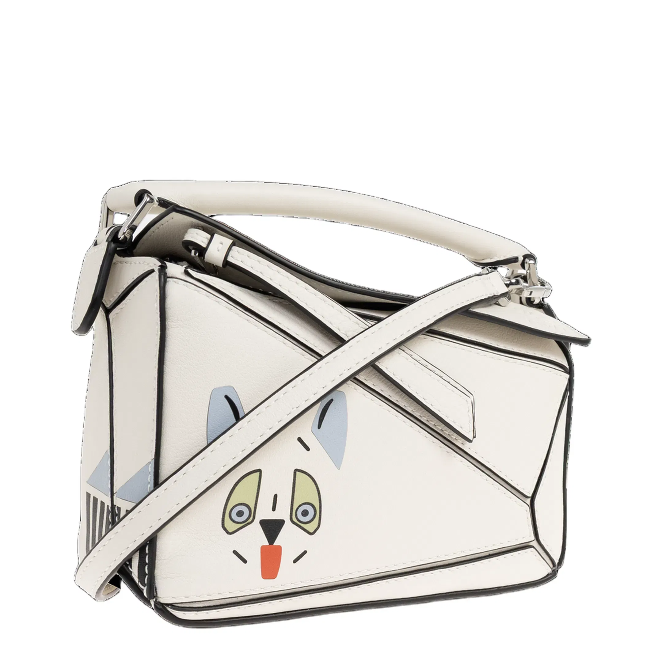 Futurist Cat Puzzle Mini Crossbody Bag - White