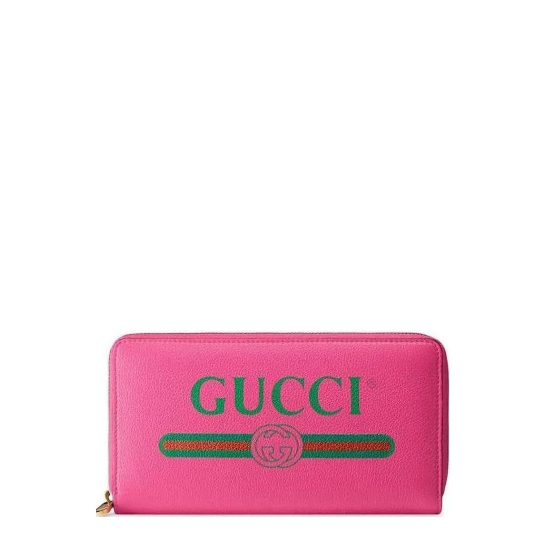 Pebbled Leather Logo Print Zip Wallet Pink