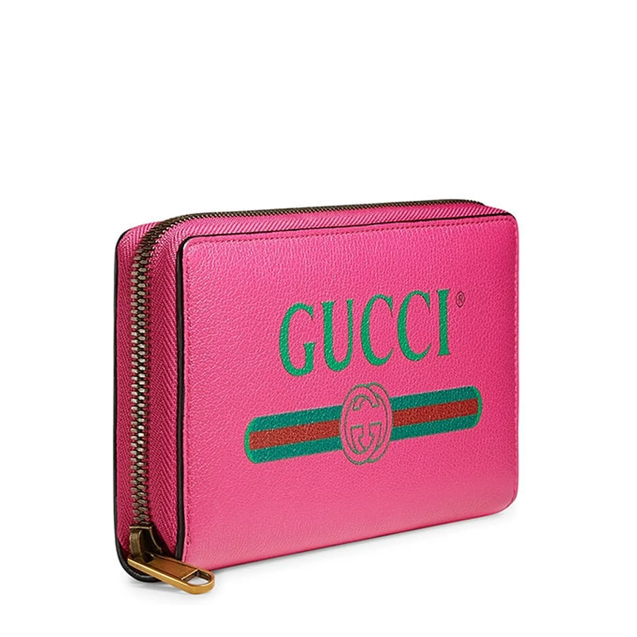 Pebbled Leather Logo Print Zip Wallet Pink