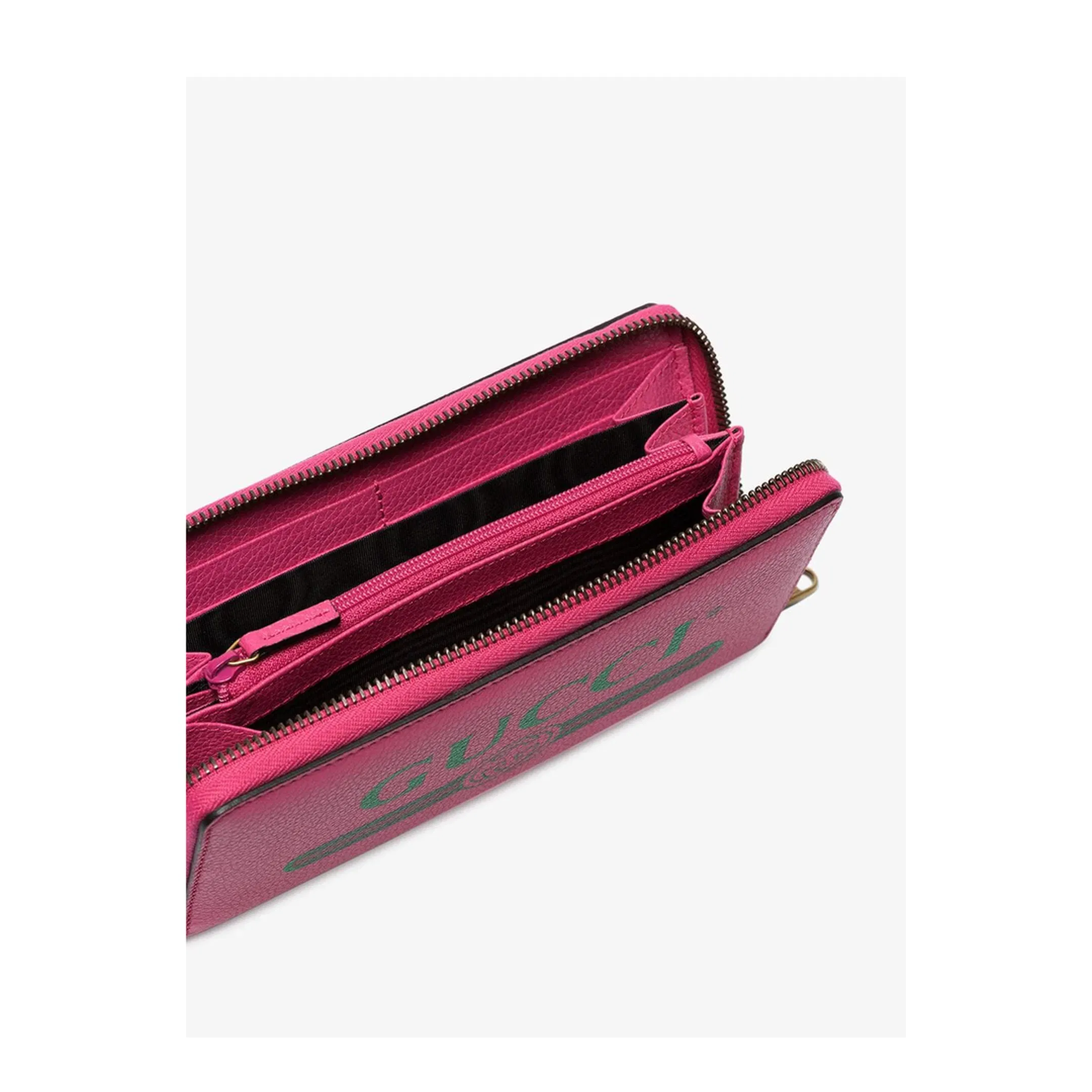 Pebbled Leather Logo Print Zip Wallet Pink