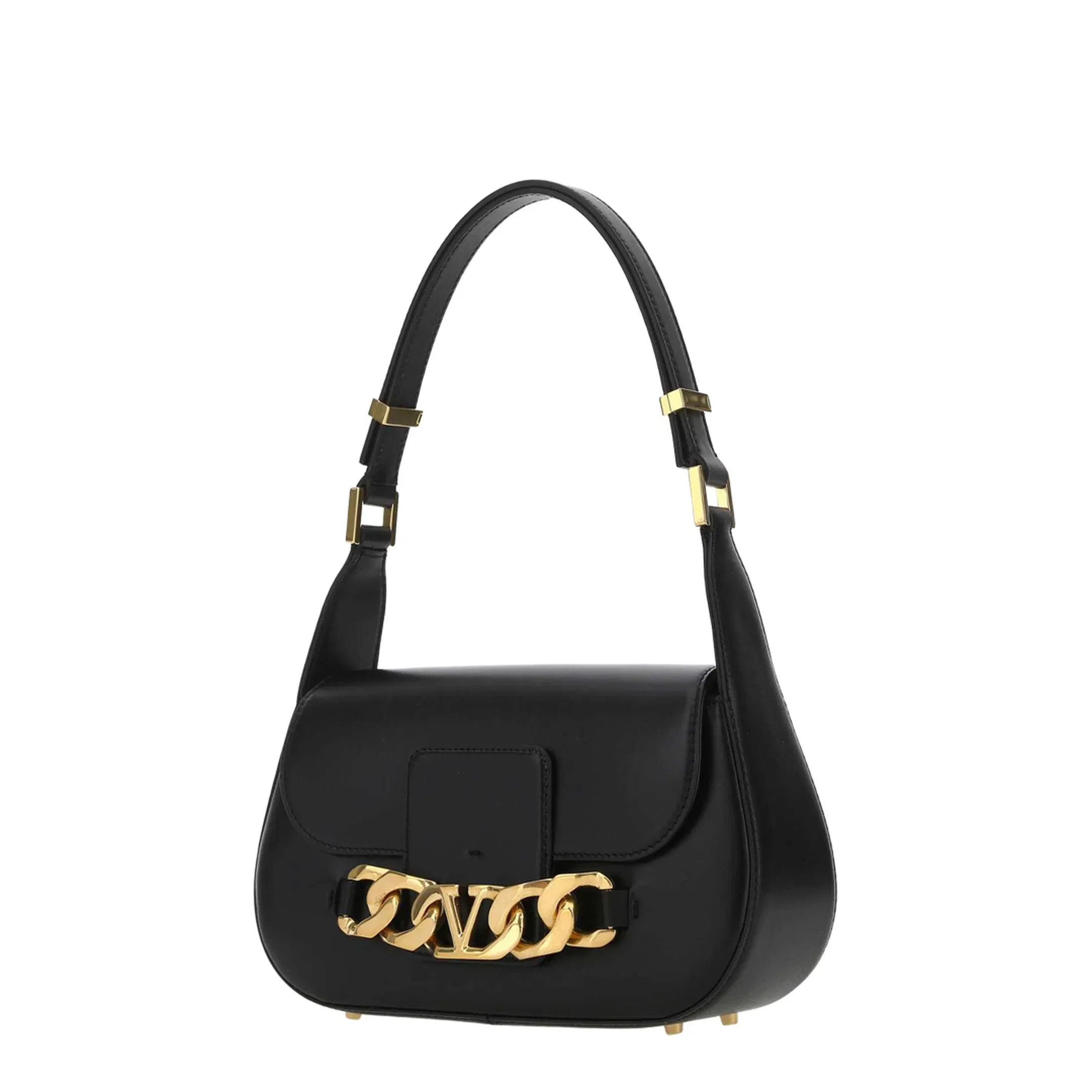 VLogo Chain Leather Shoulder Bag - Black