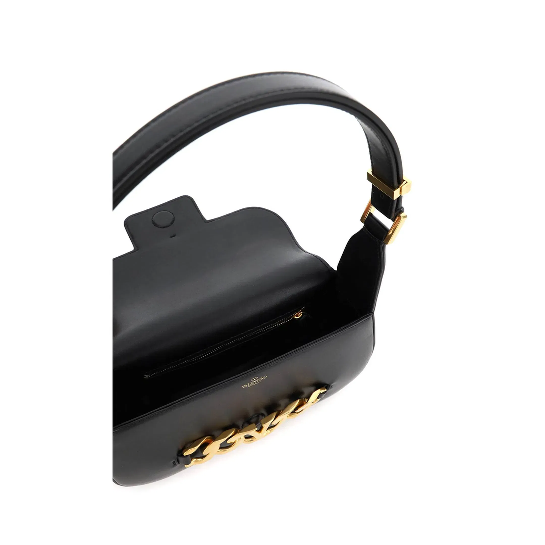 VLogo Chain Leather Shoulder Bag - Black