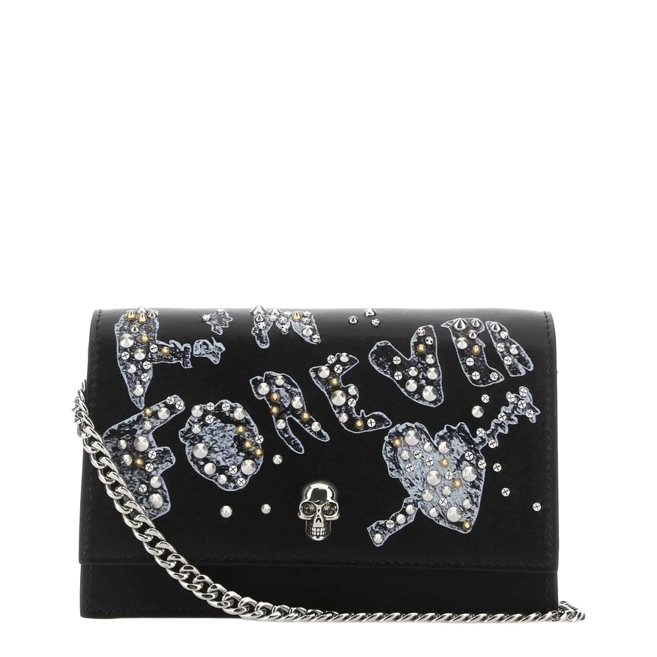 Mini Skull Leather Clutch Bag - Black