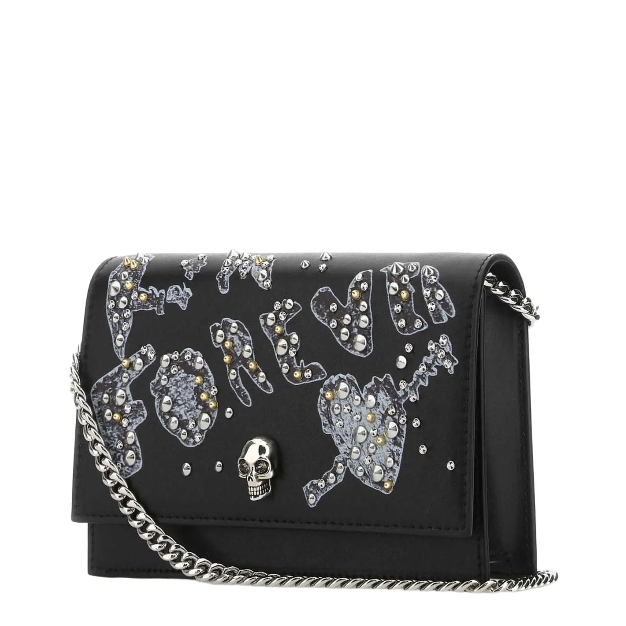 Mini Skull Leather Clutch Bag - Black