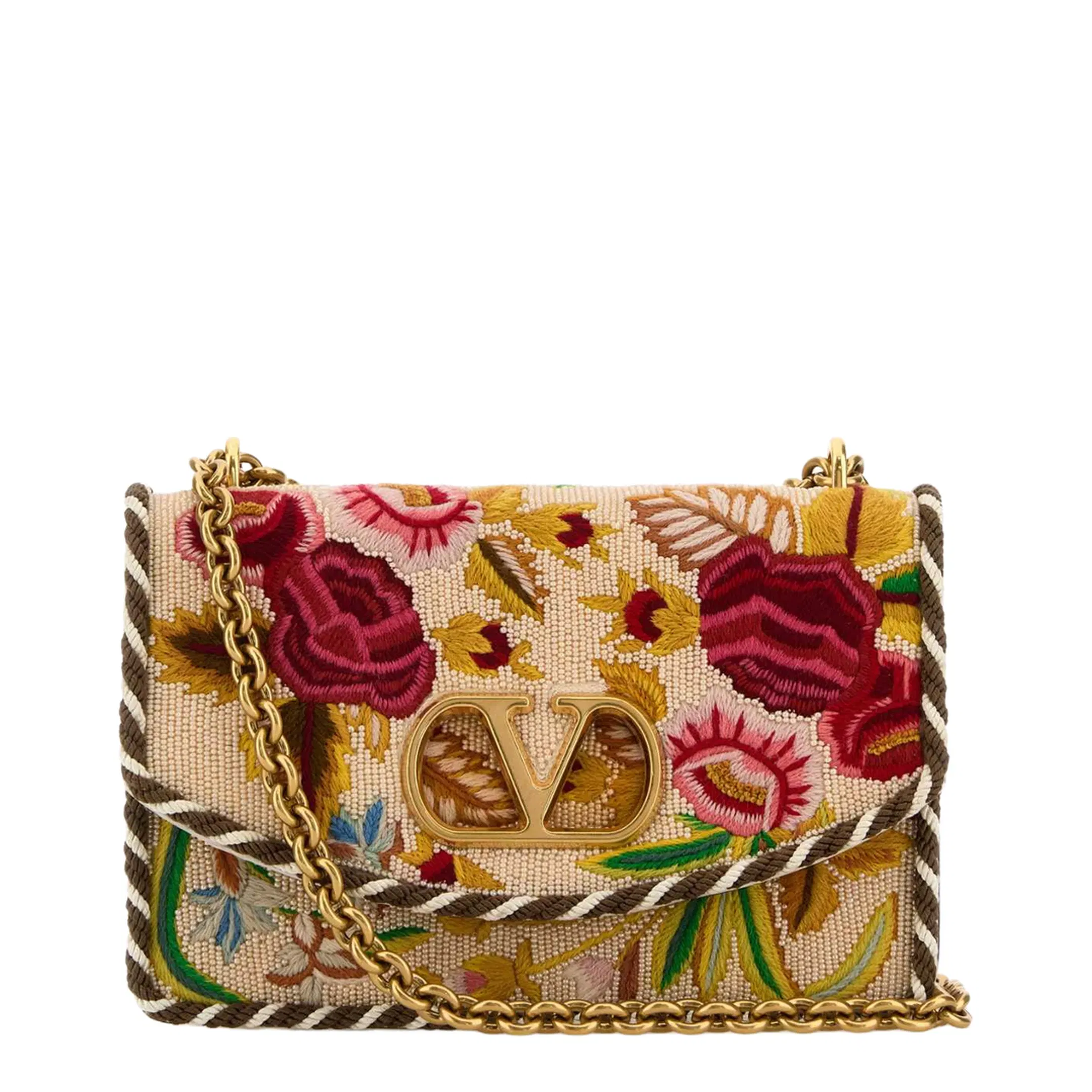 Multicolor Embroidered Fabric Vain Small Shoulder Bag