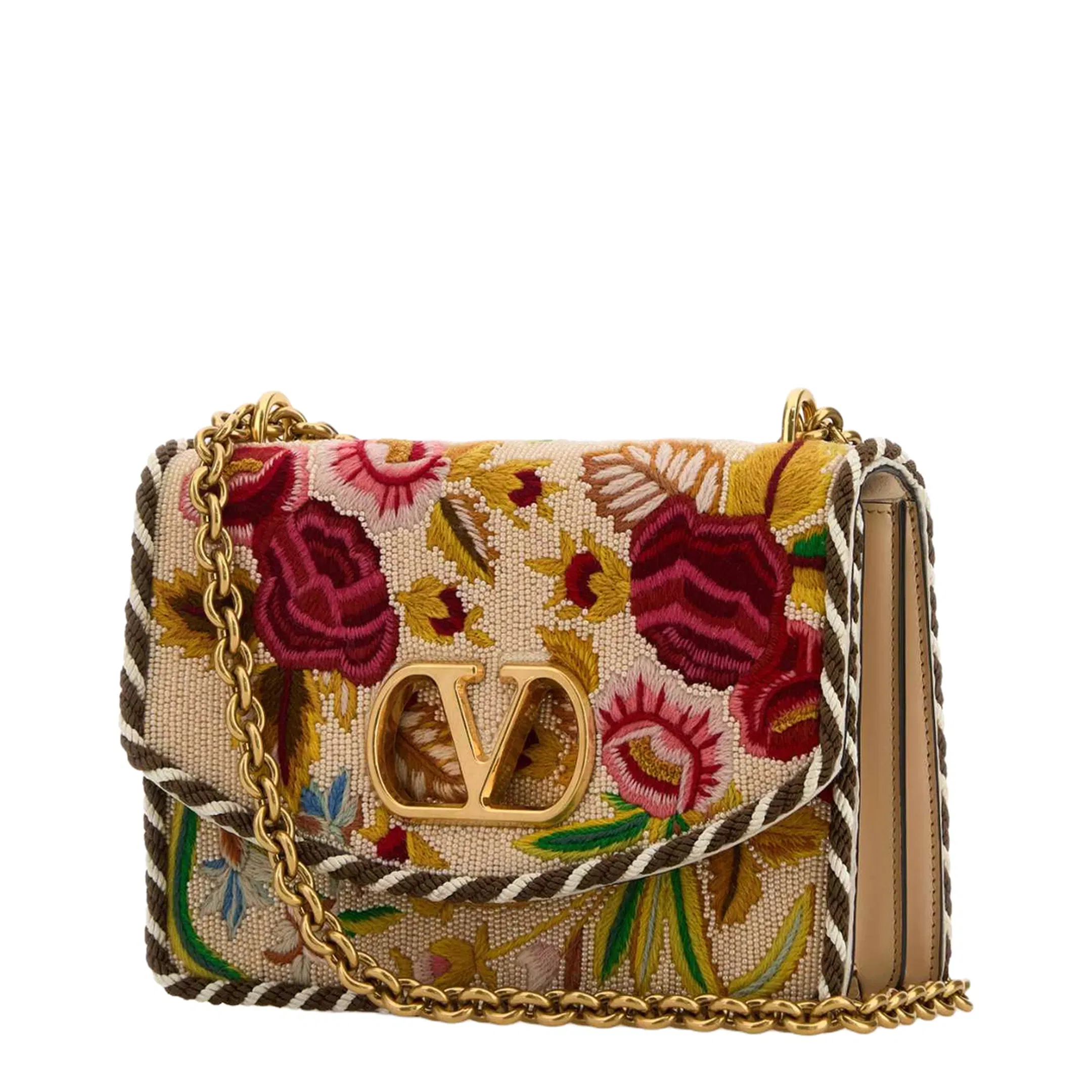 Multicolor Embroidered Fabric Vain Small Shoulder Bag