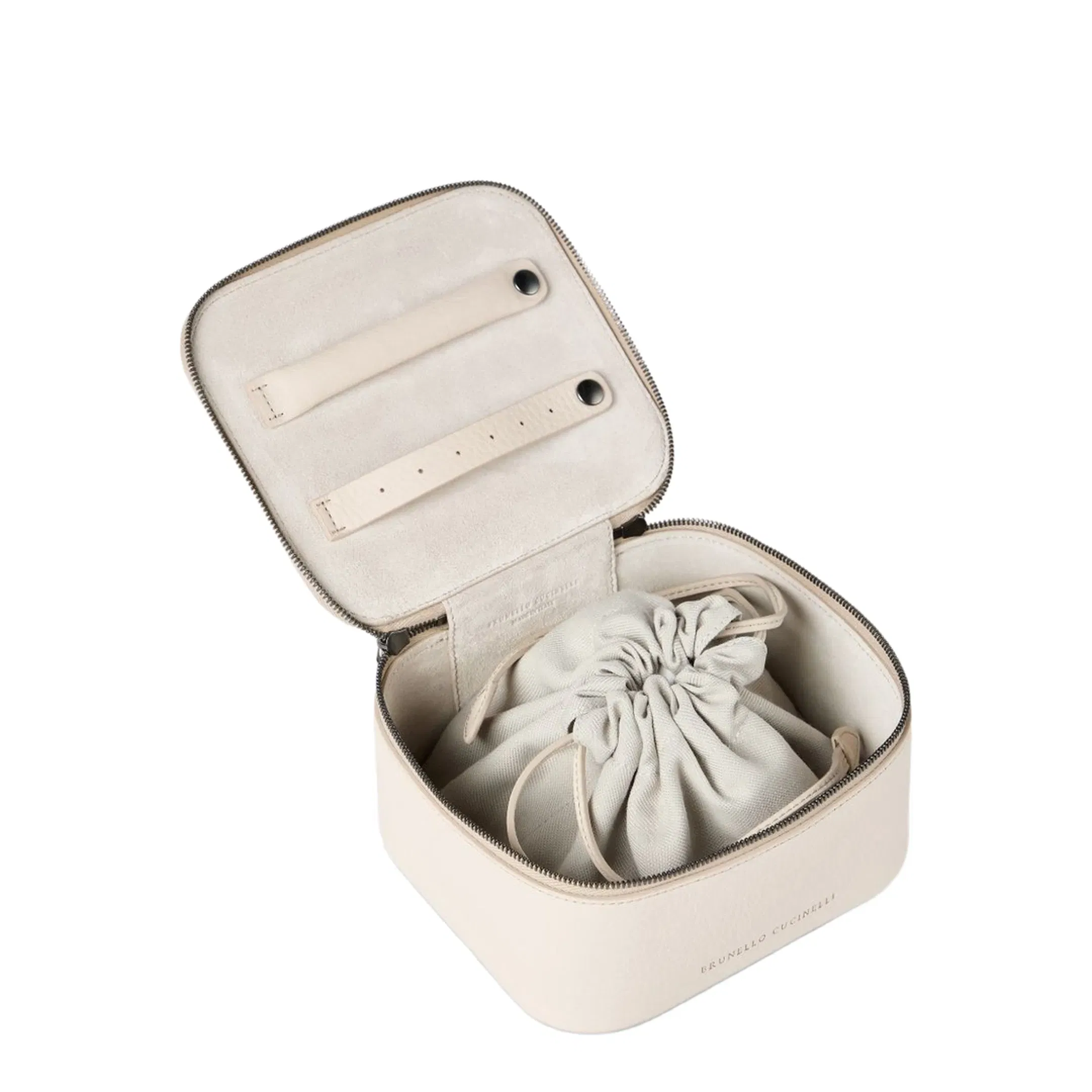 Zipper Grained Calfskin Jewelry Box - White