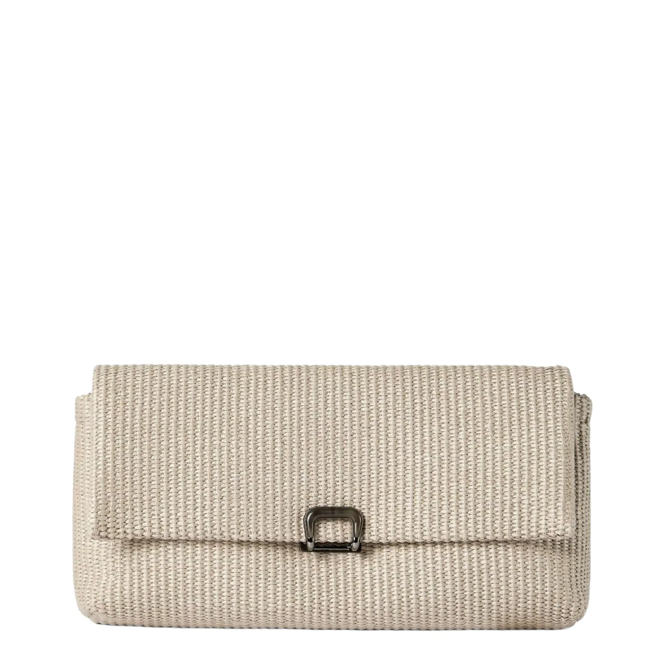 Techno Raffia Sartorial Clutch Bag - Beige