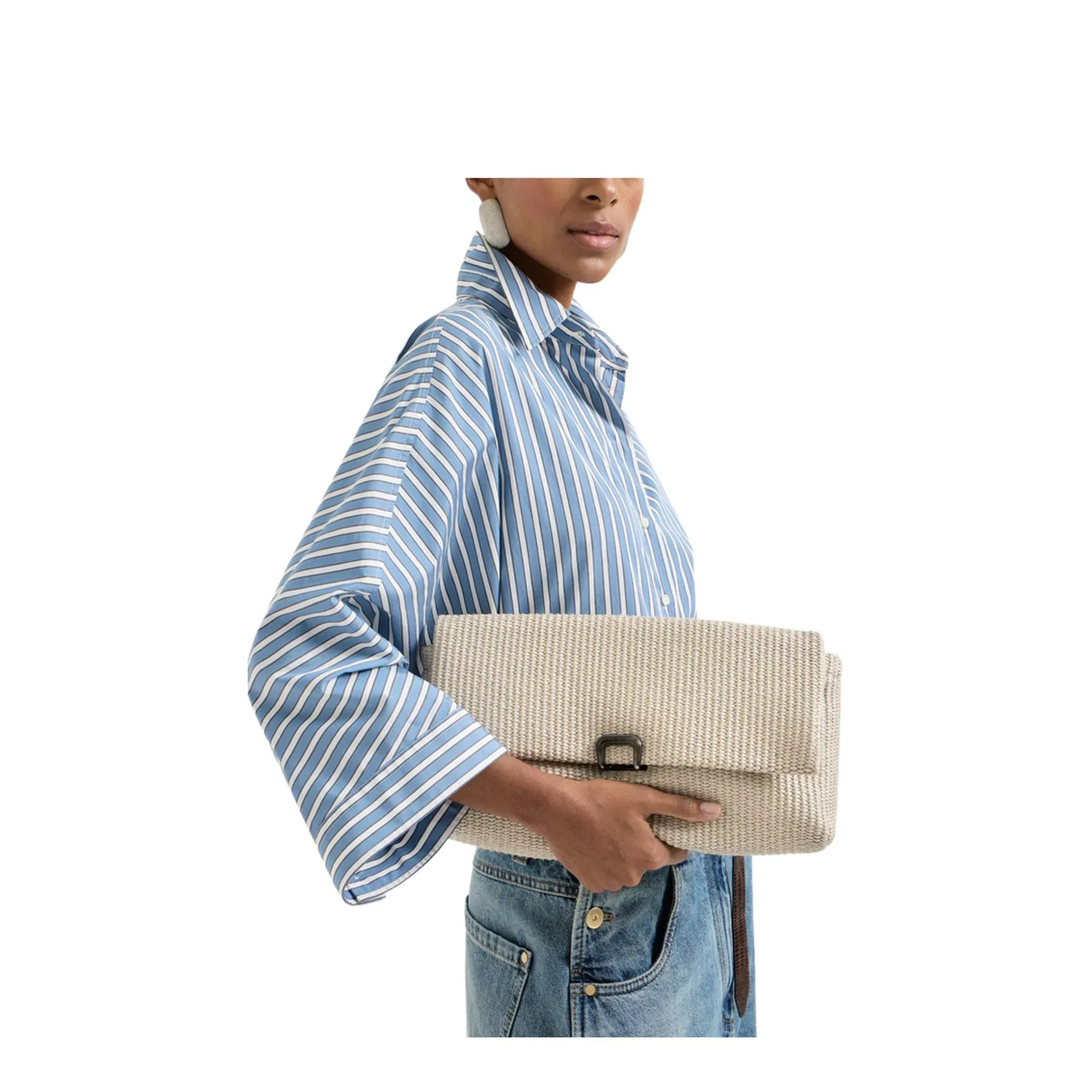 Techno Raffia Sartorial Clutch Bag - Beige
