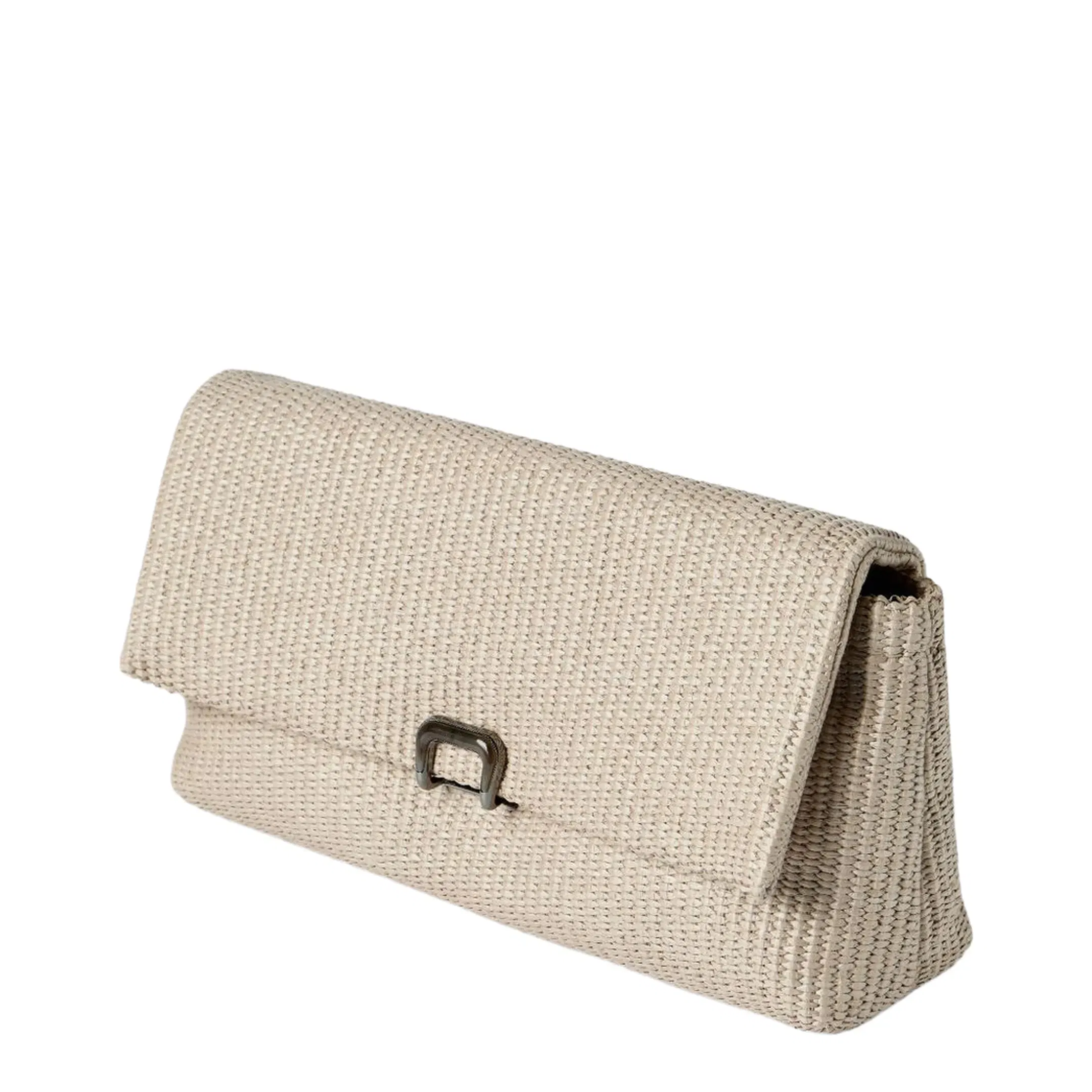 Techno Raffia Sartorial Clutch Bag - Beige