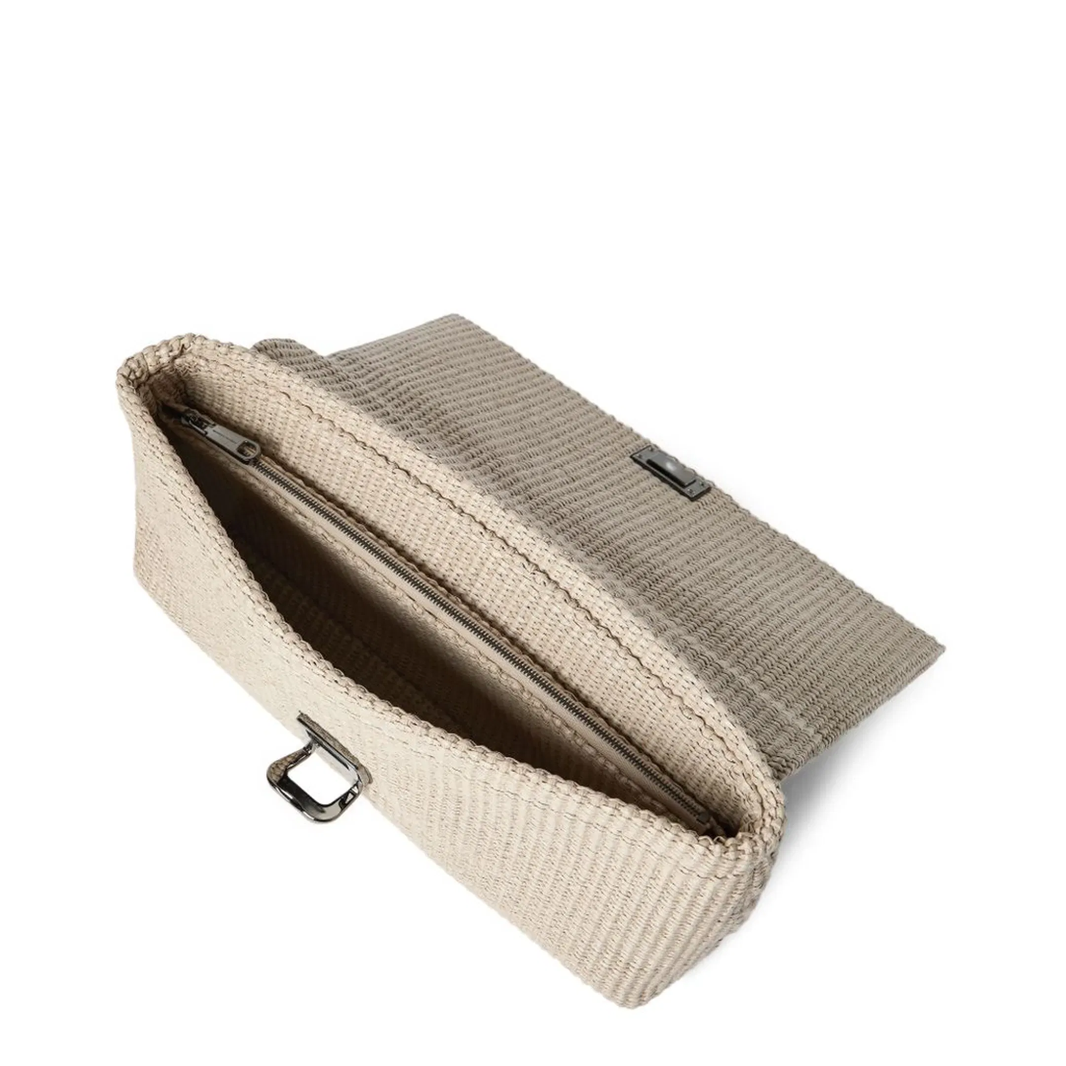 Techno Raffia Sartorial Clutch Bag - Beige