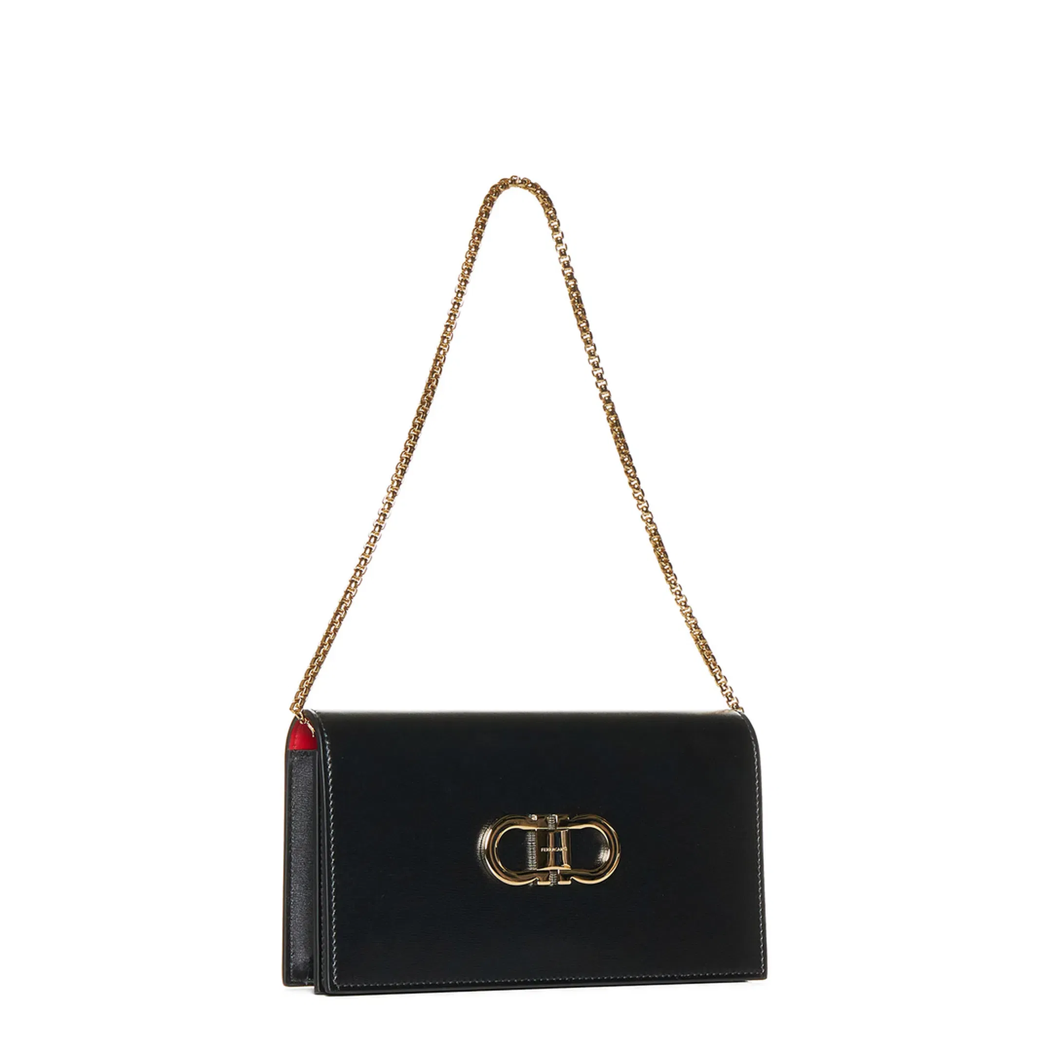Double Gancini Mini Chain Crossbody Bag - Black