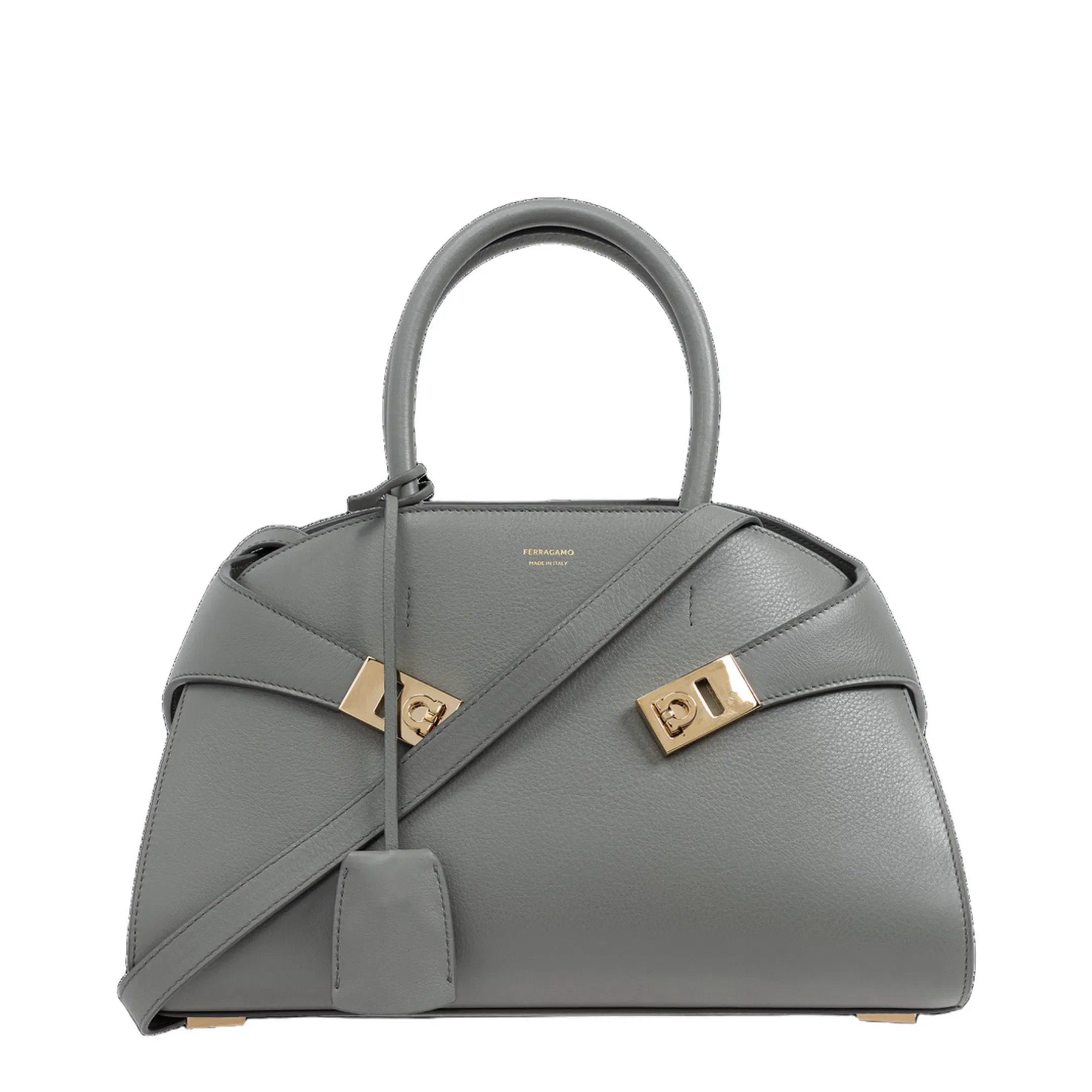 Hug Medium Leather Handbag - Ash Grey