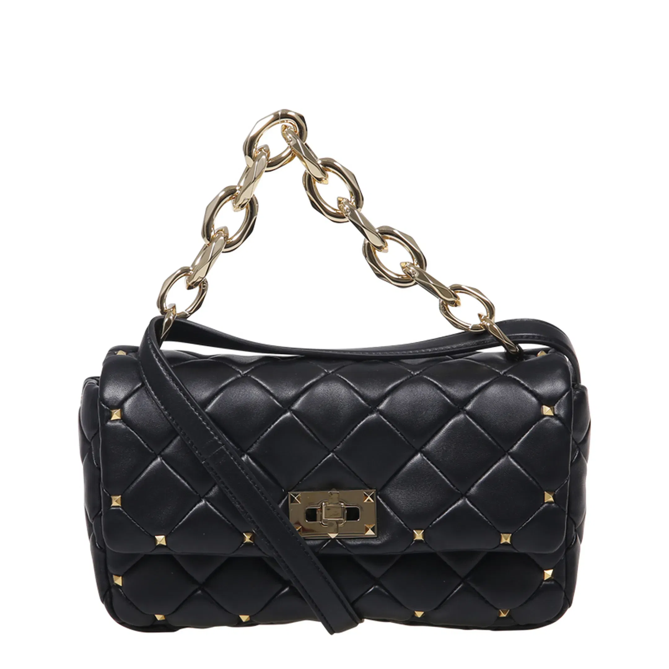 Quilted Chain Strap Shoulder Bag - Black