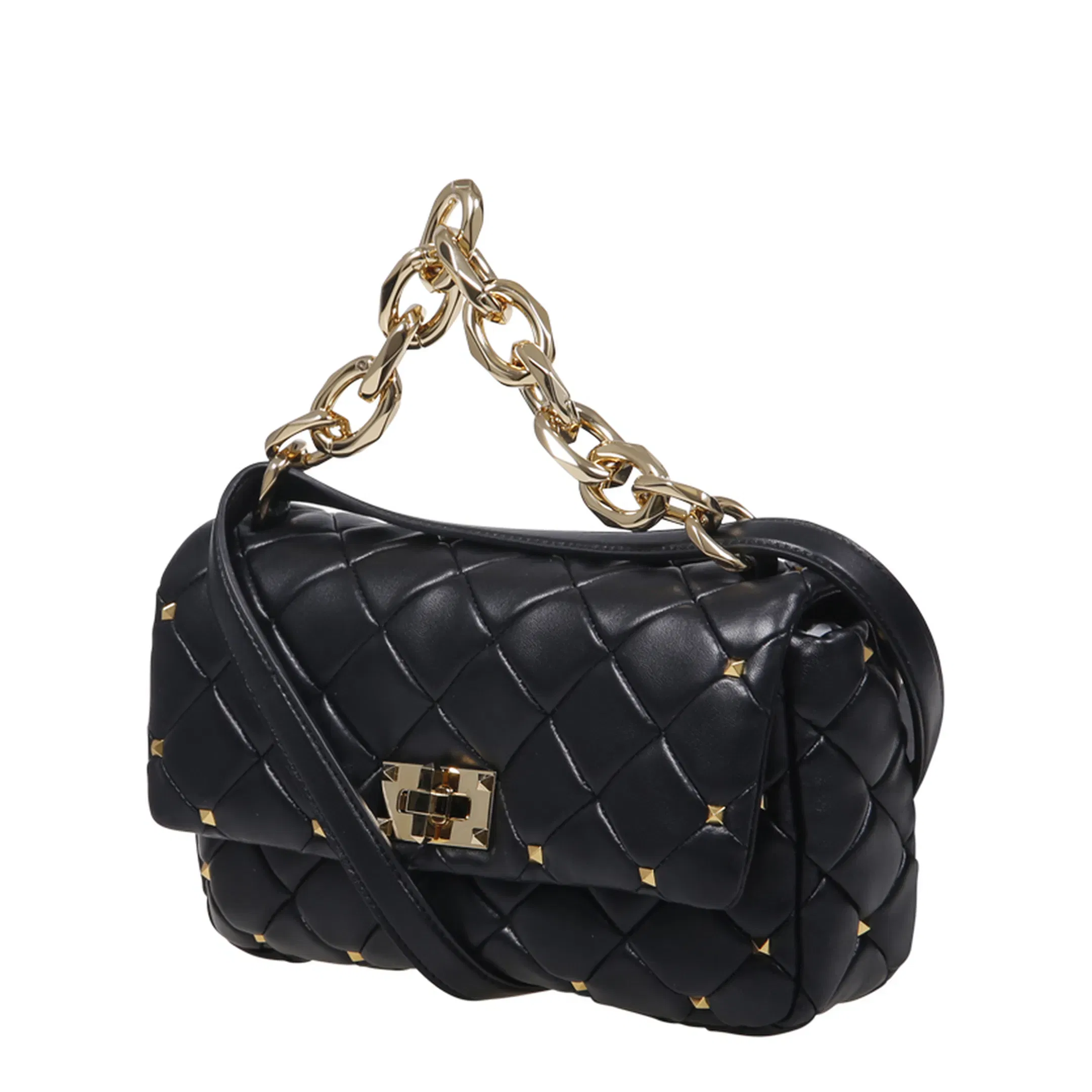 Quilted Chain Strap Shoulder Bag - Black