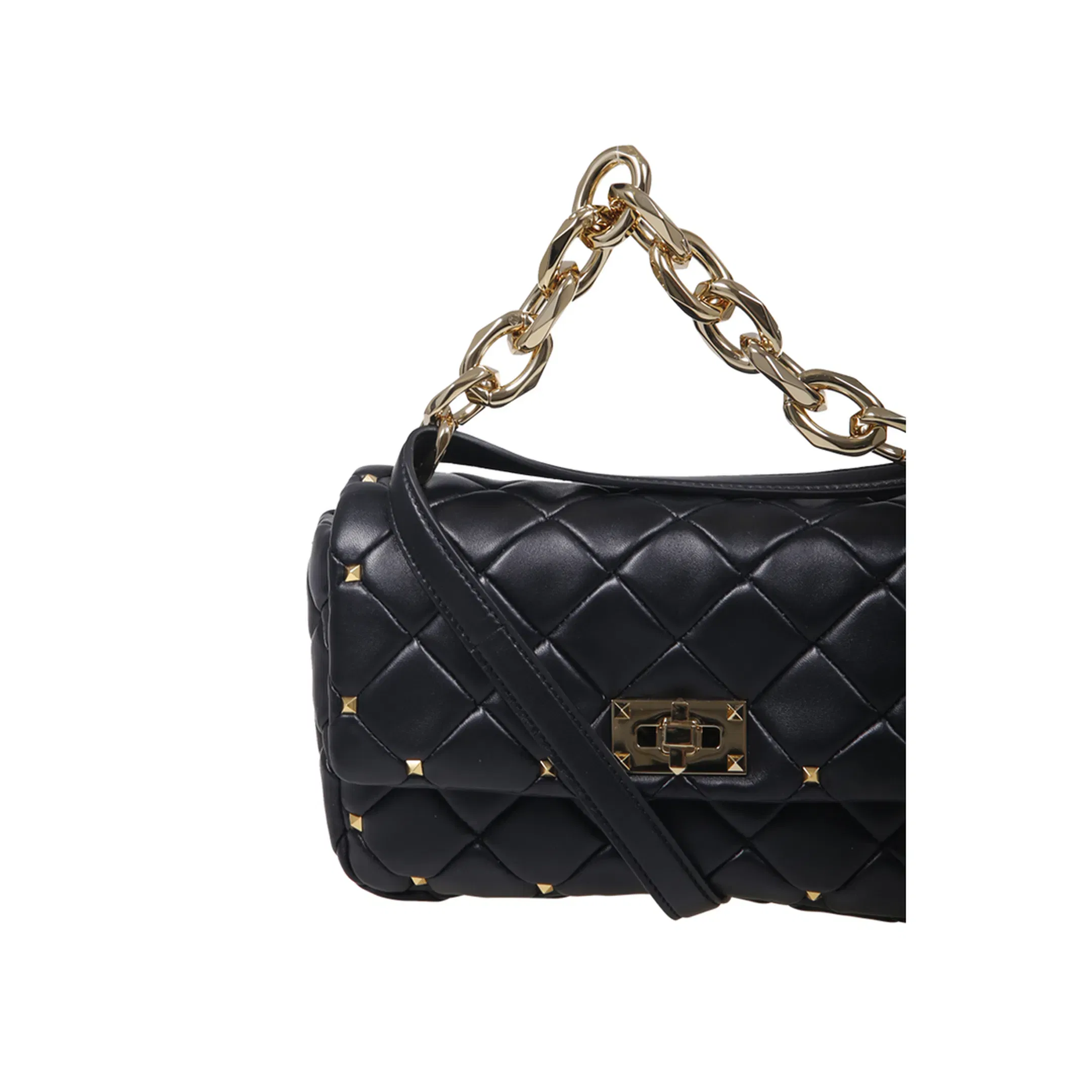 Quilted Chain Strap Shoulder Bag - Black