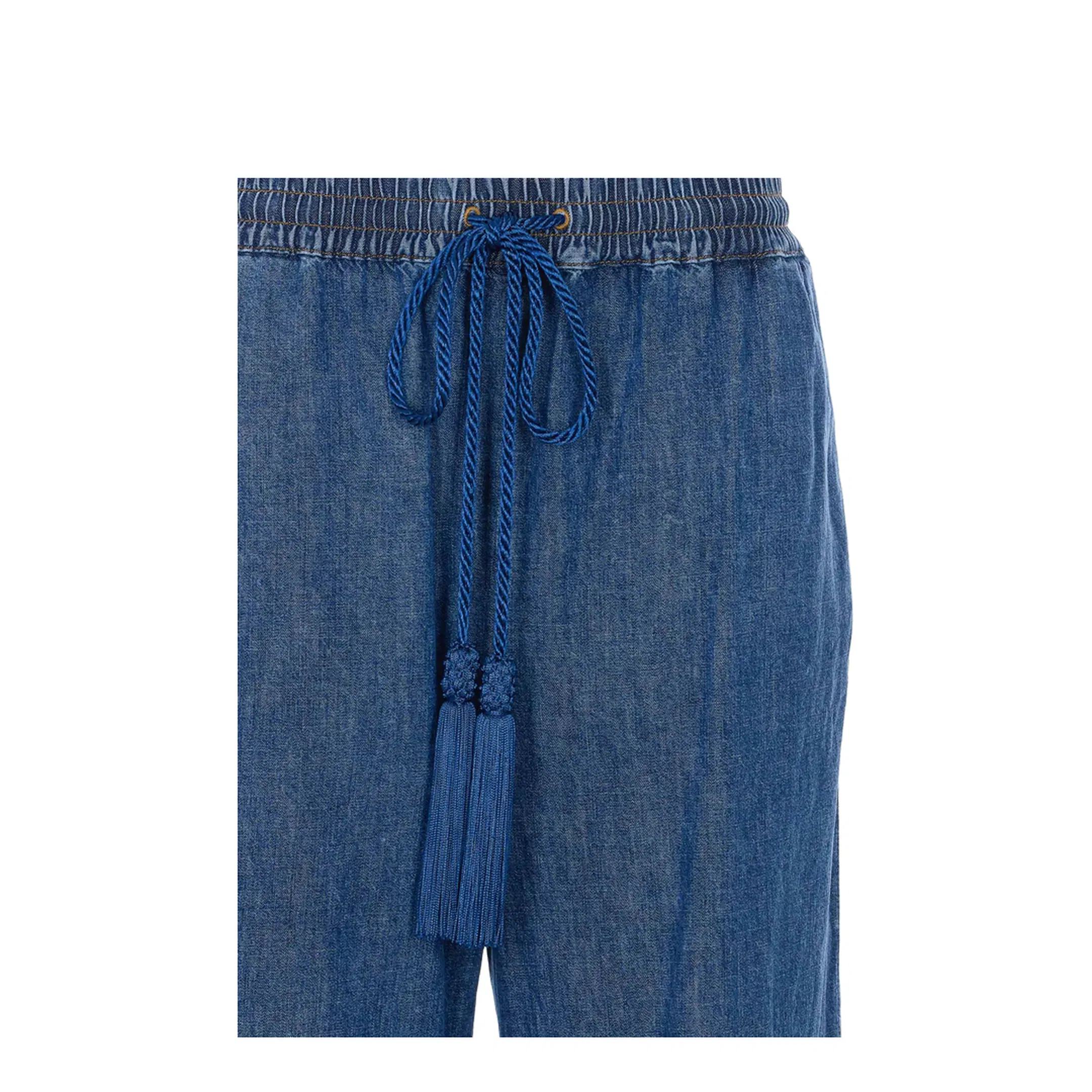 Wide Leg Denim Pants - Dark Blue