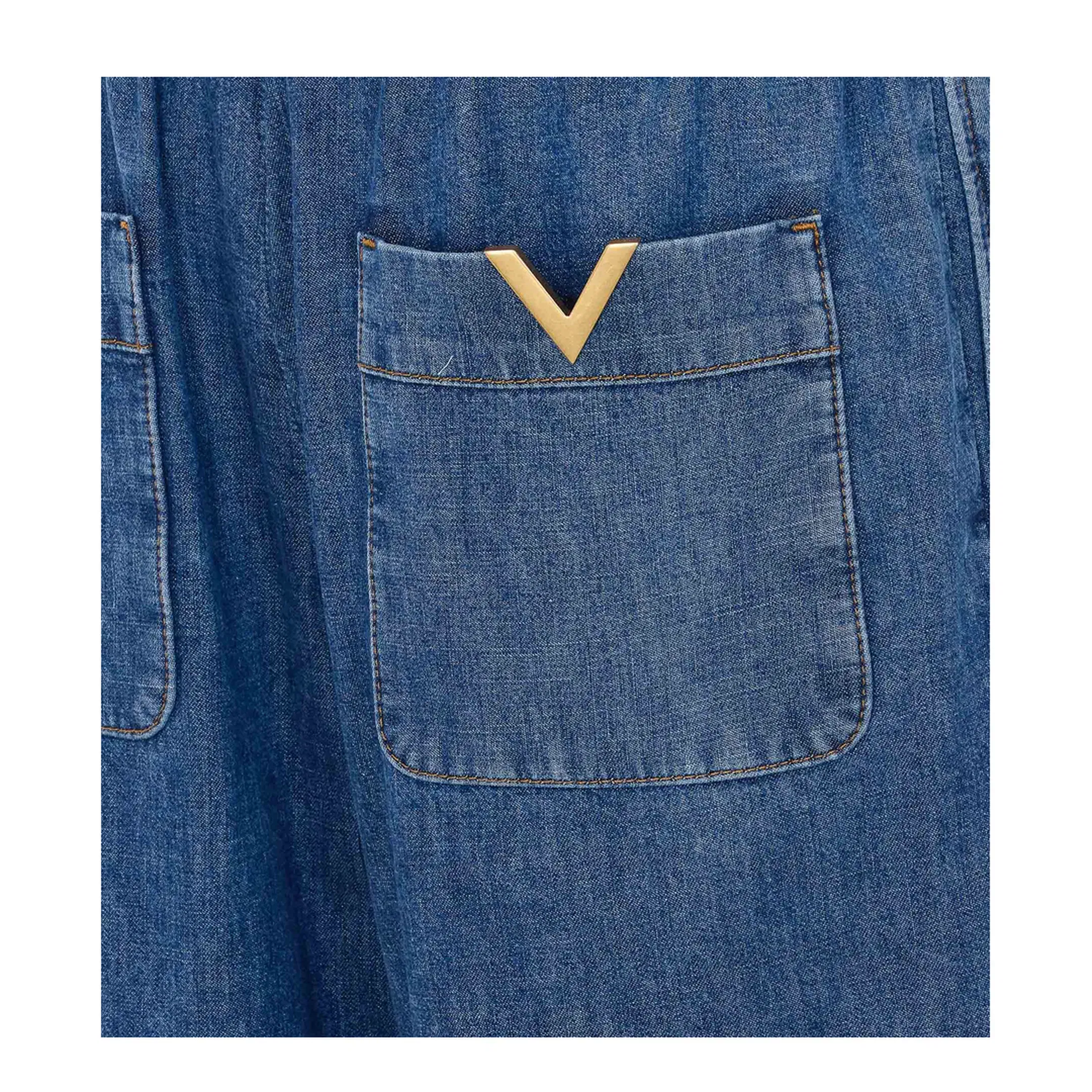 Wide Leg Denim Pants - Dark Blue