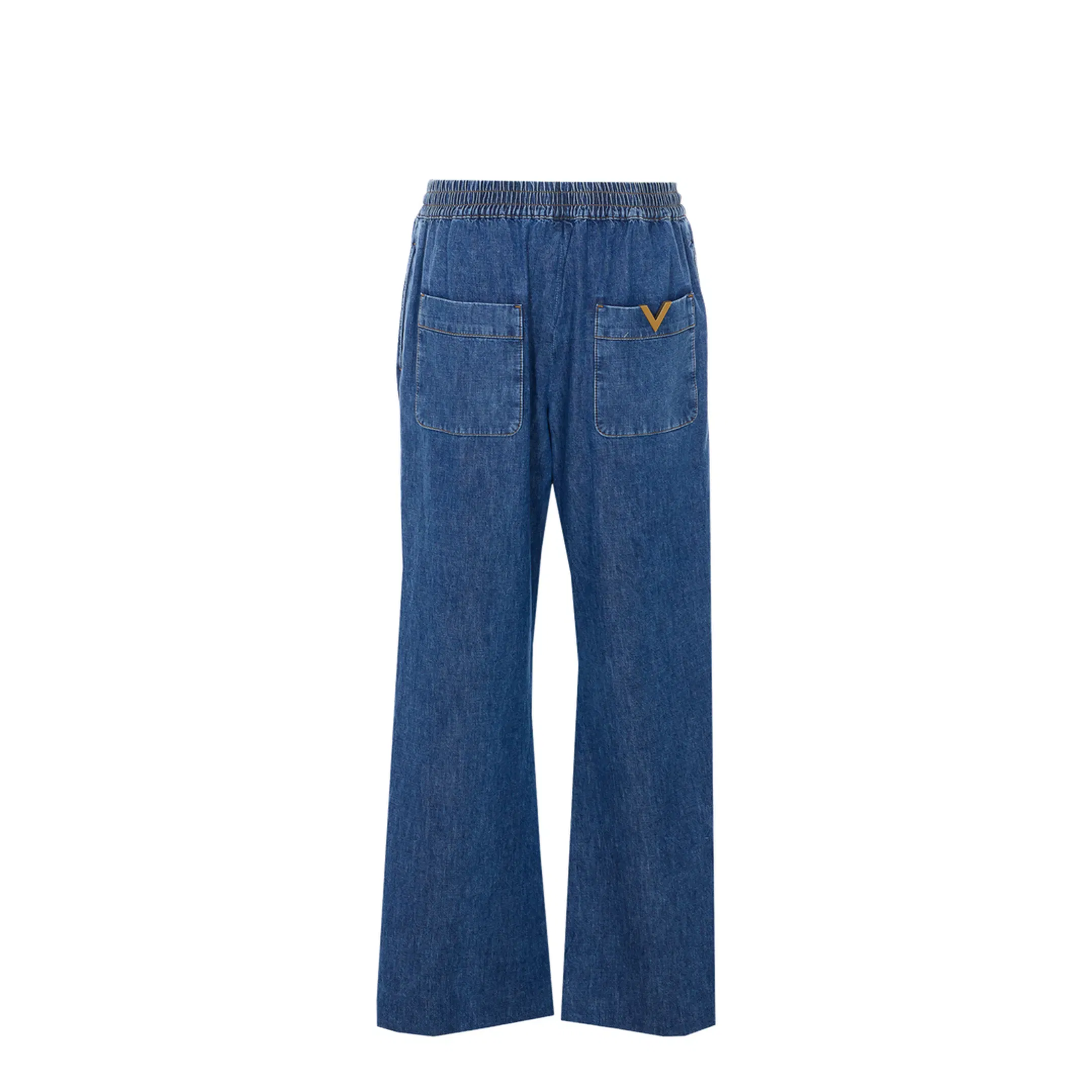 Wide Leg Denim Pants - Dark Blue