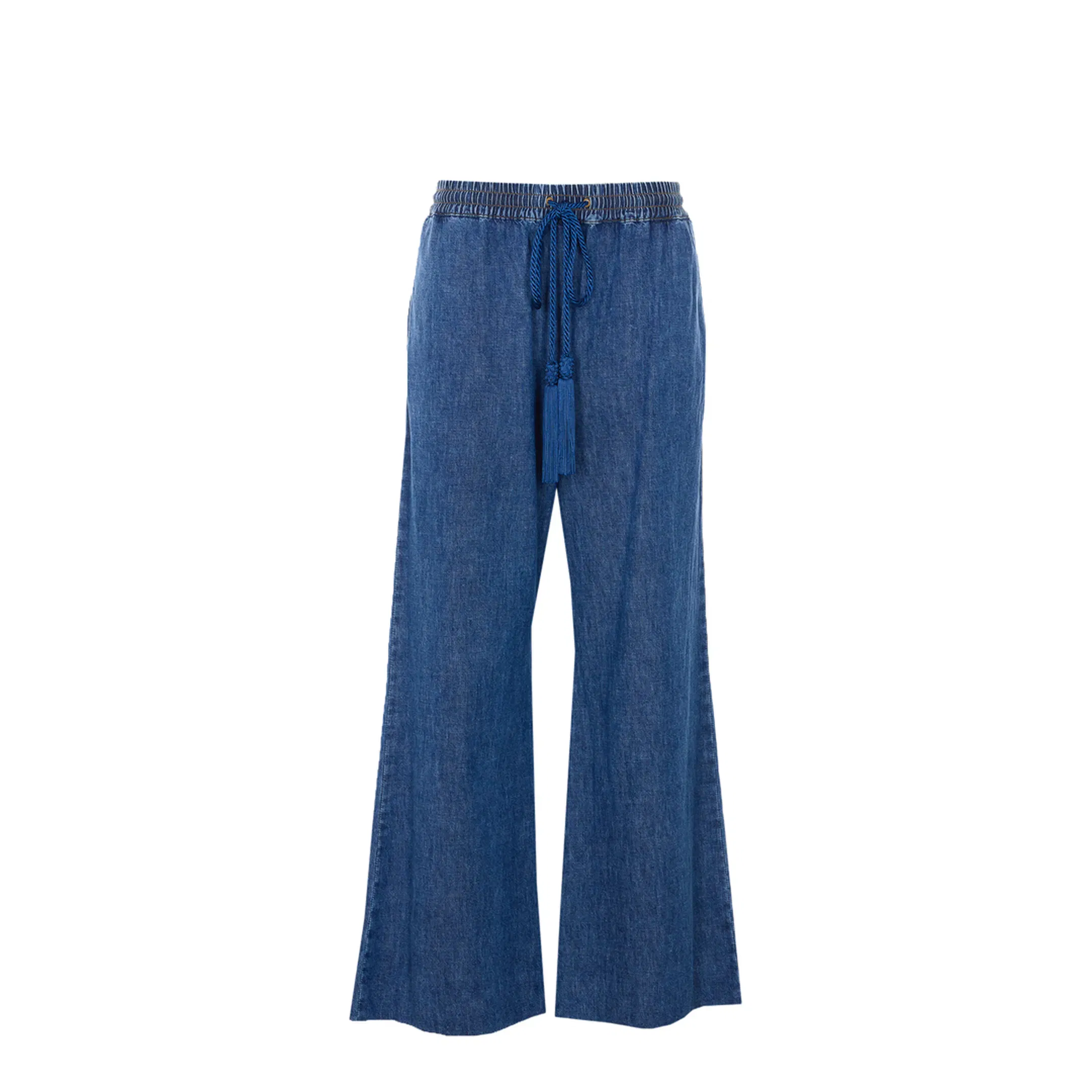 Wide Leg Denim Pants - Dark Blue
