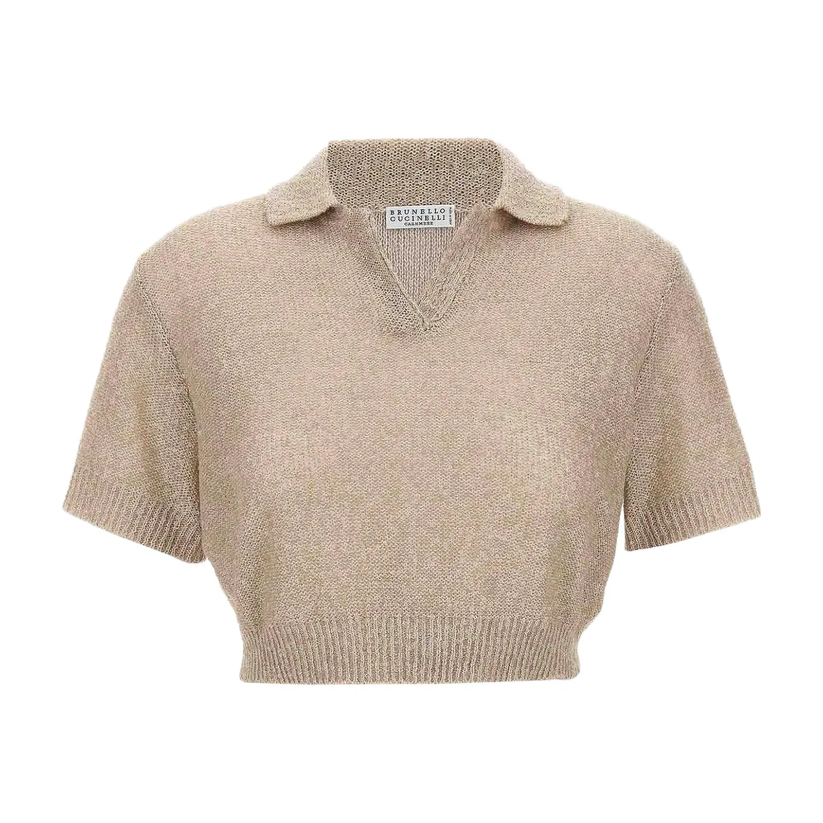 Sequin Knitted Polo Shirt - Beige