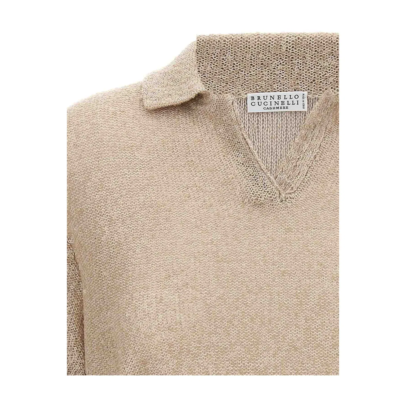 Sequin Knitted Polo Shirt - Beige