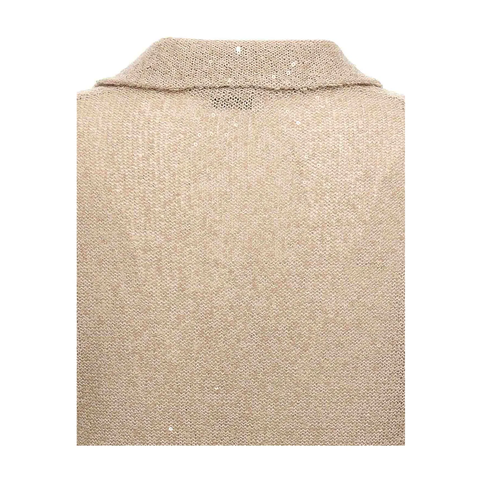 Sequin Knitted Polo Shirt - Beige