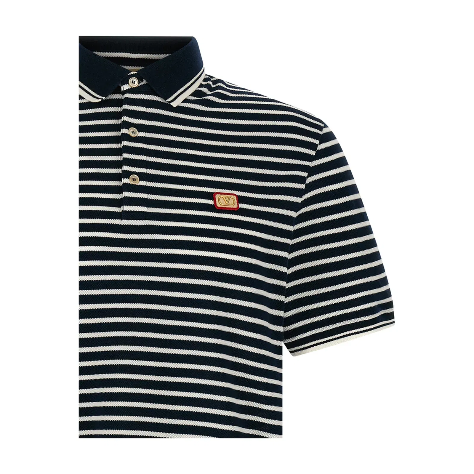 Striped Cotton Pique Polo Shirt - Black