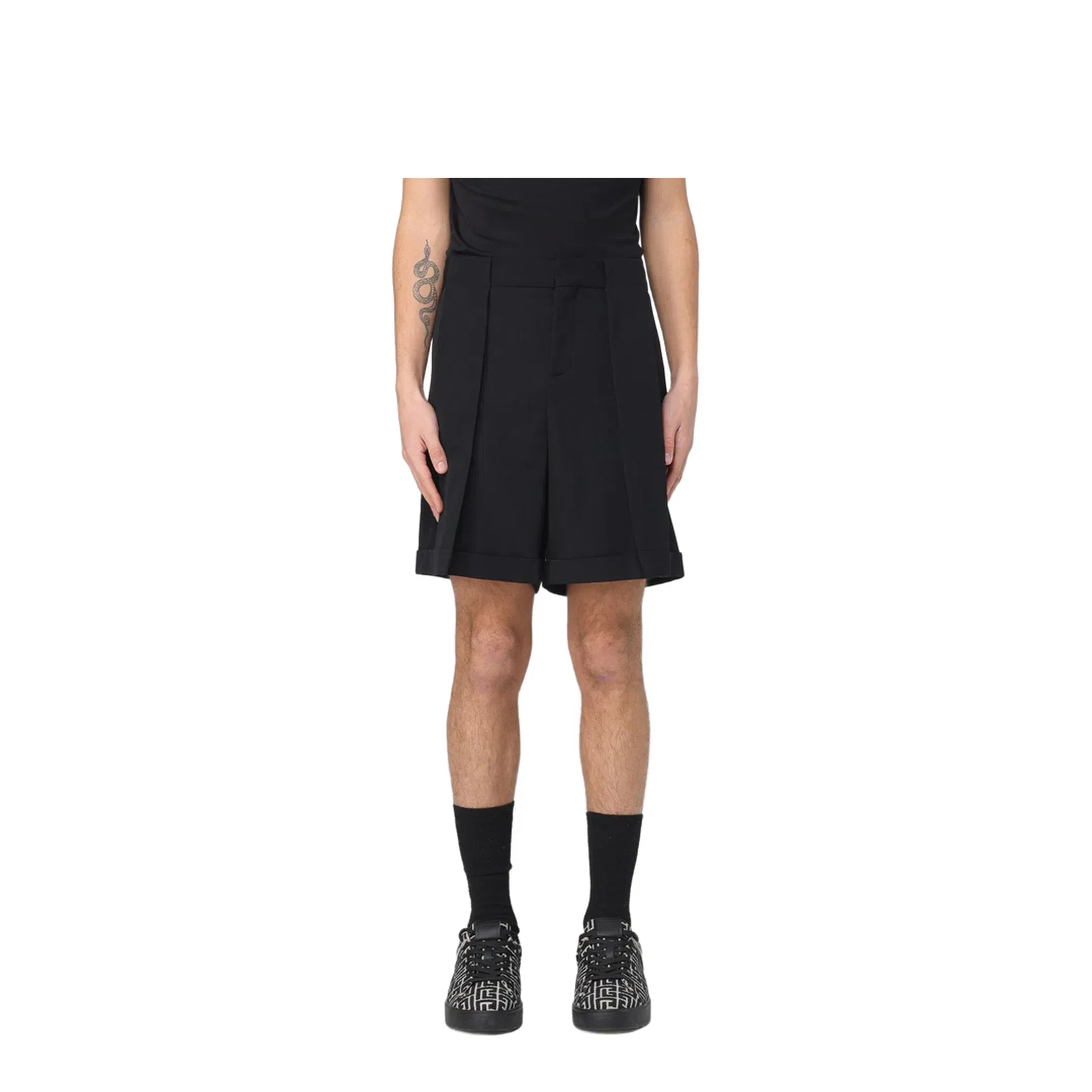 Pleated Gabardine Shorts - Black