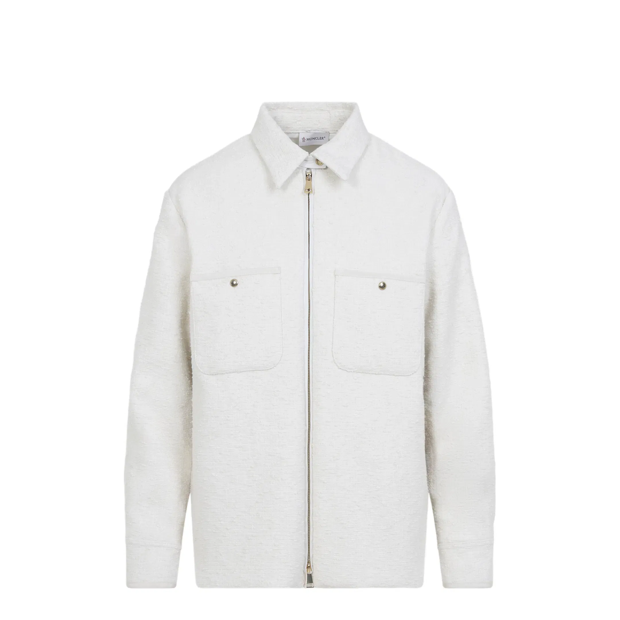 Cotton Blend Bouclé Down Shirt Jacket - Ivory