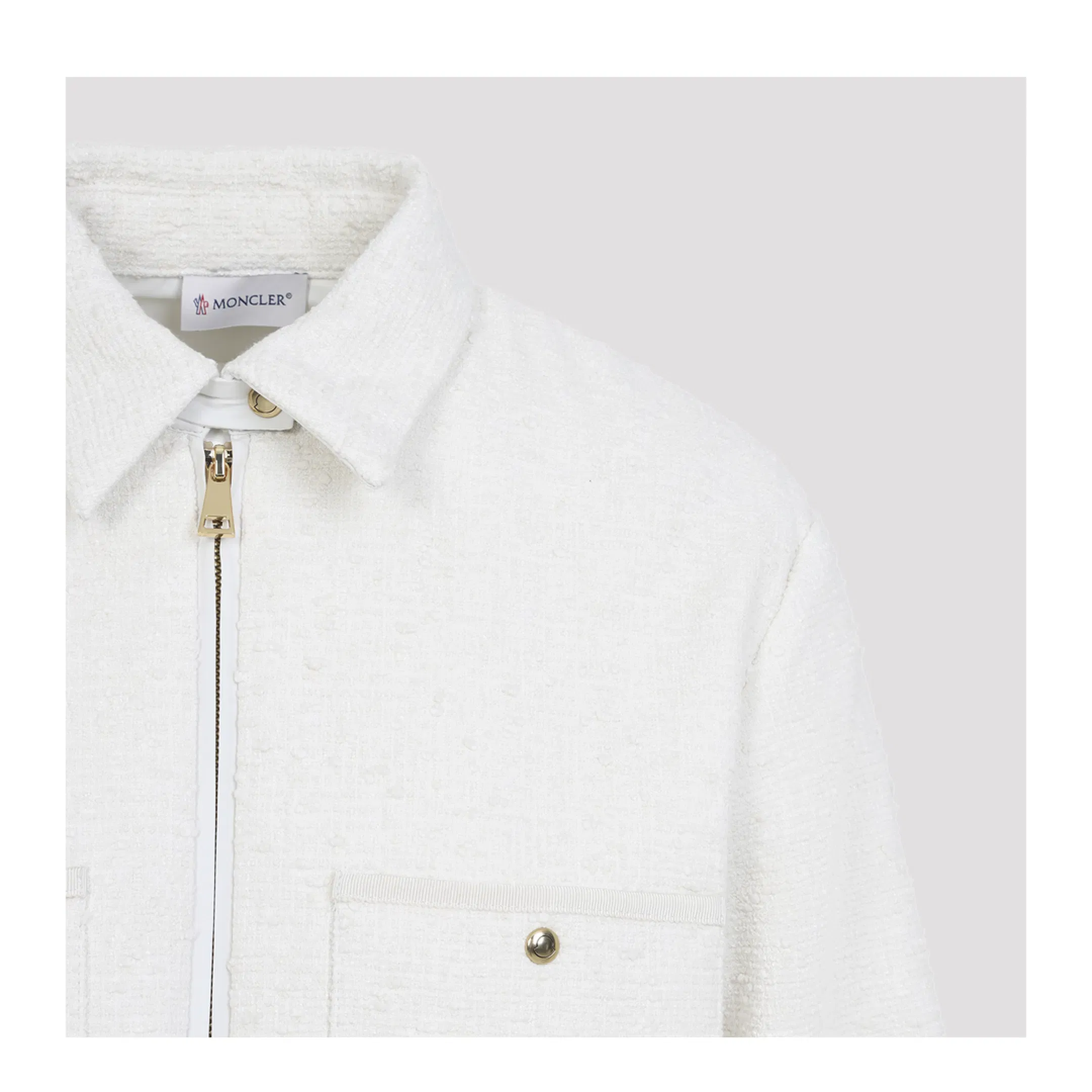 Cotton Blend Bouclé Down Shirt Jacket - Ivory
