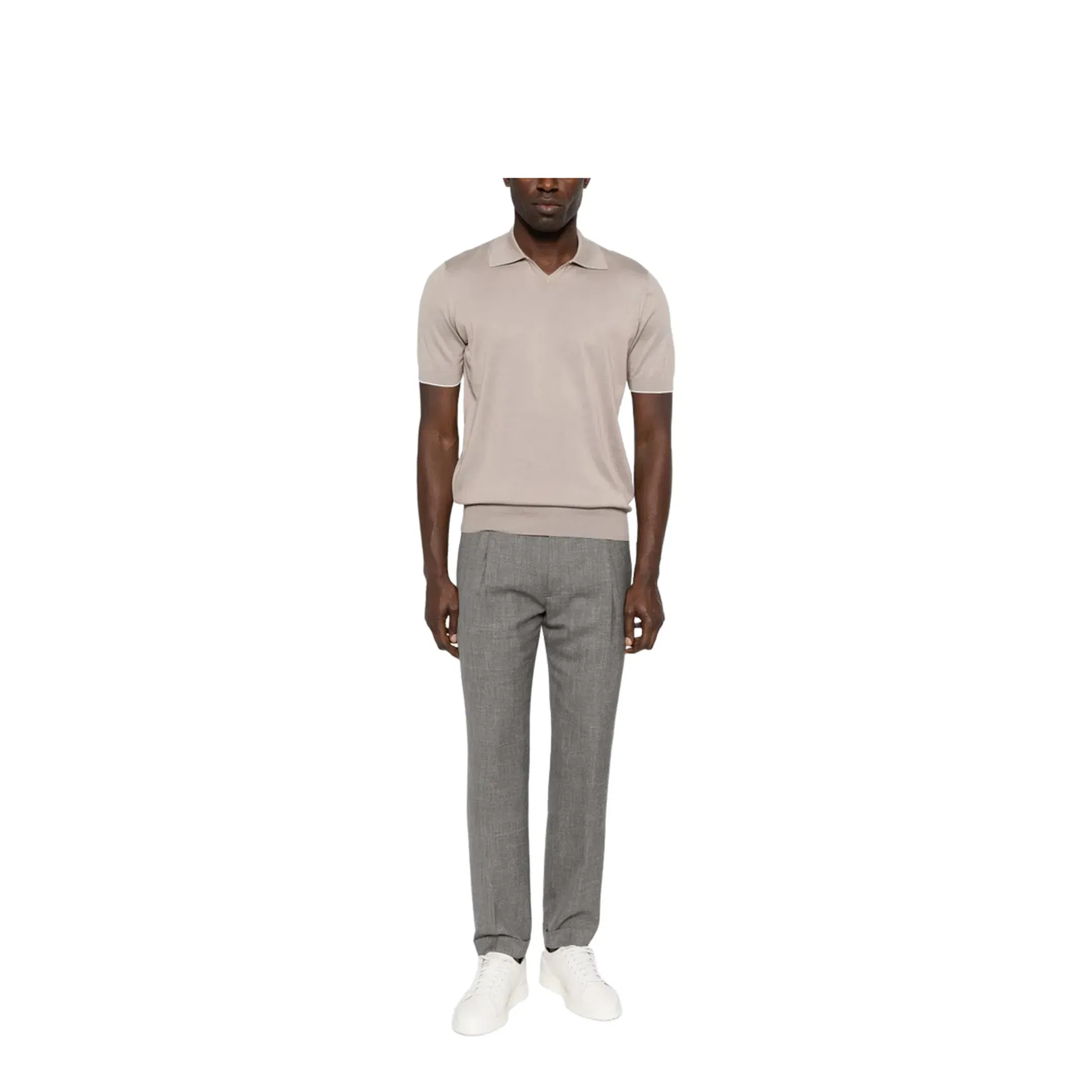 Knitted Cotton Polo Shirt - Beige