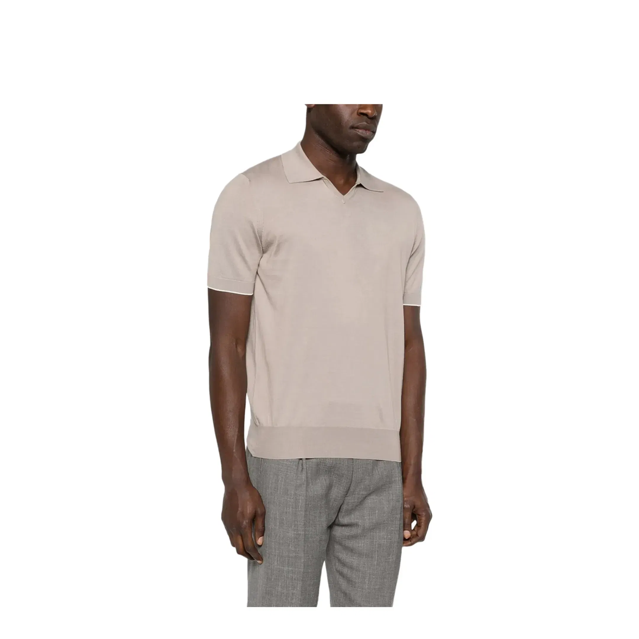 Knitted Cotton Polo Shirt - Beige