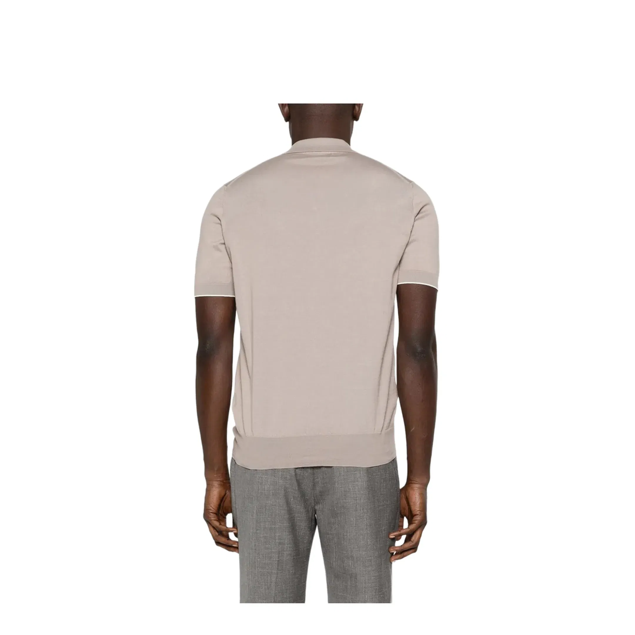 Knitted Cotton Polo Shirt - Beige