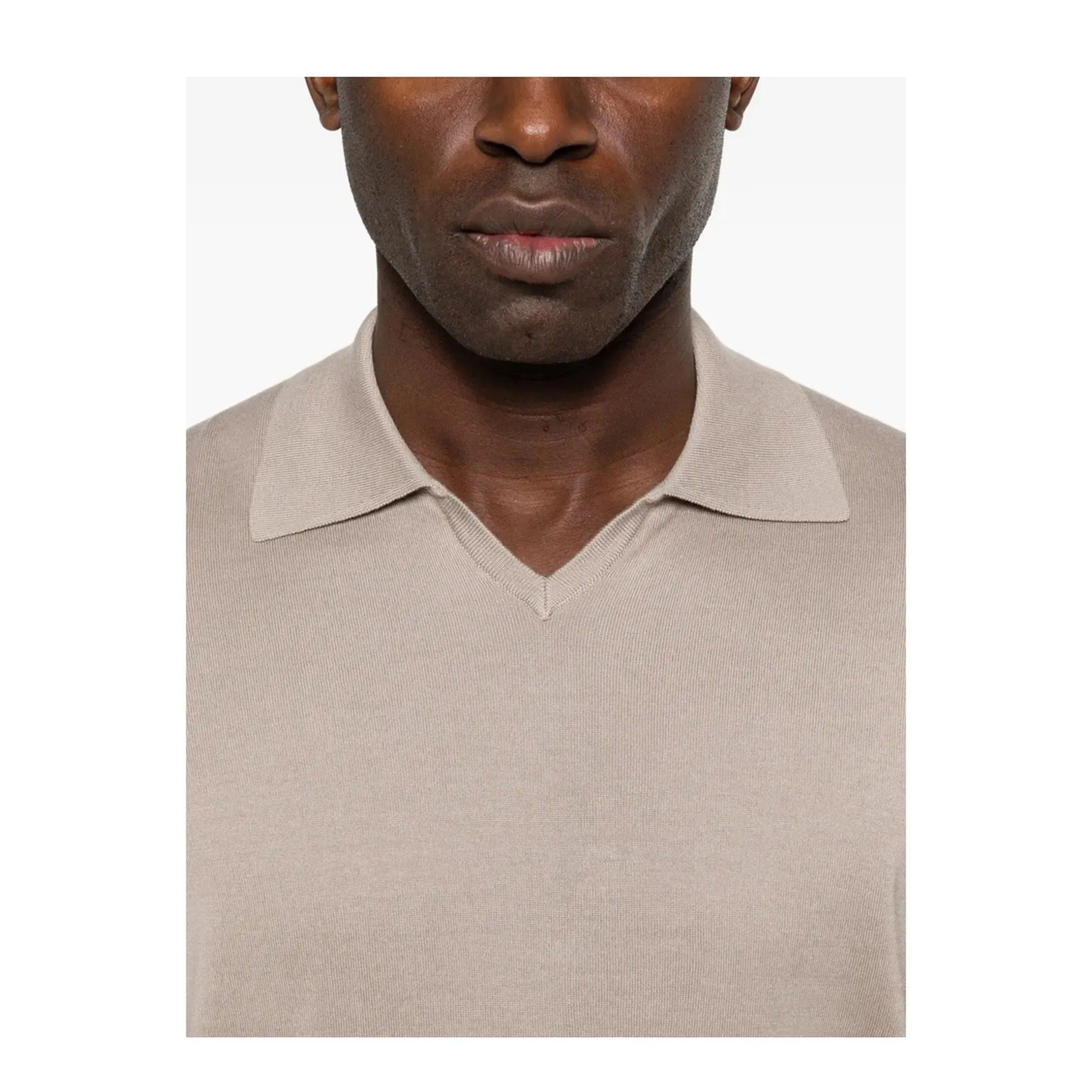 Knitted Cotton Polo Shirt - Beige