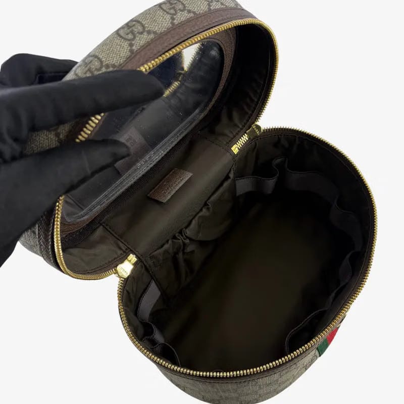 C571 - Gucci Brown Canvas Monogram Vanity Case