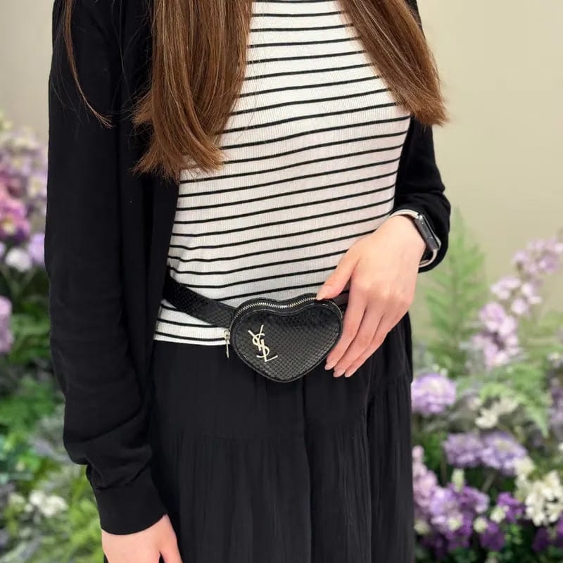 C569 - YSL Water Snakeskin Black Embossed Love Heart Belt Bag/Coins Bag