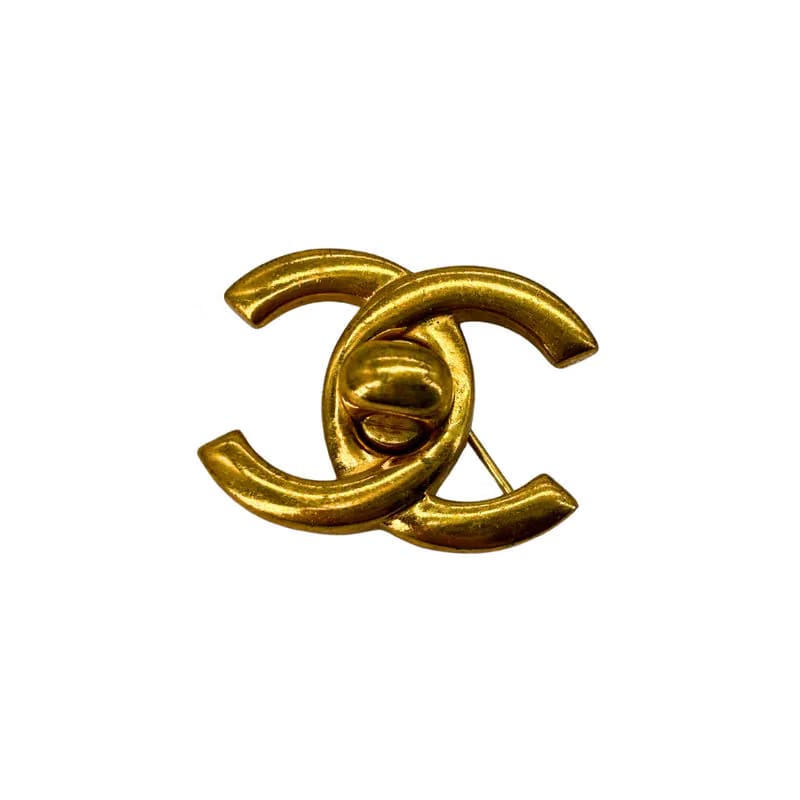 JY009 - CHANEL Vintage CC Logo Gold Brooch