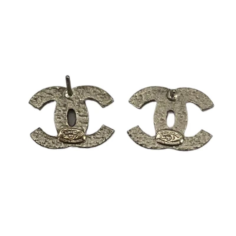 RE132 - CHANEL Matte Silver Pink Crystal CC Logo Earrings
