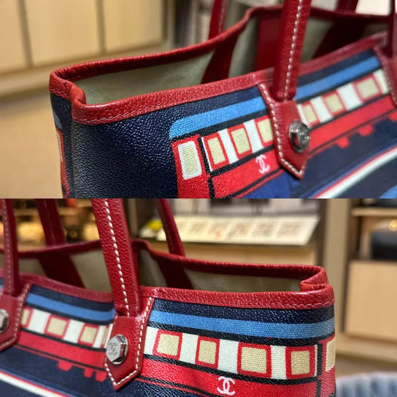 C543 - CHANEL Vintage Red Coated Le Train Tote Bag