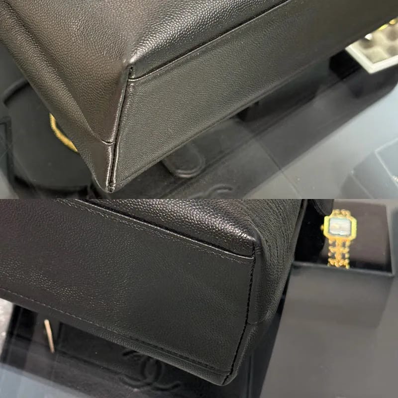 RC424 - CHANEL Vintage Black Caviar Leather Shoulder Bag