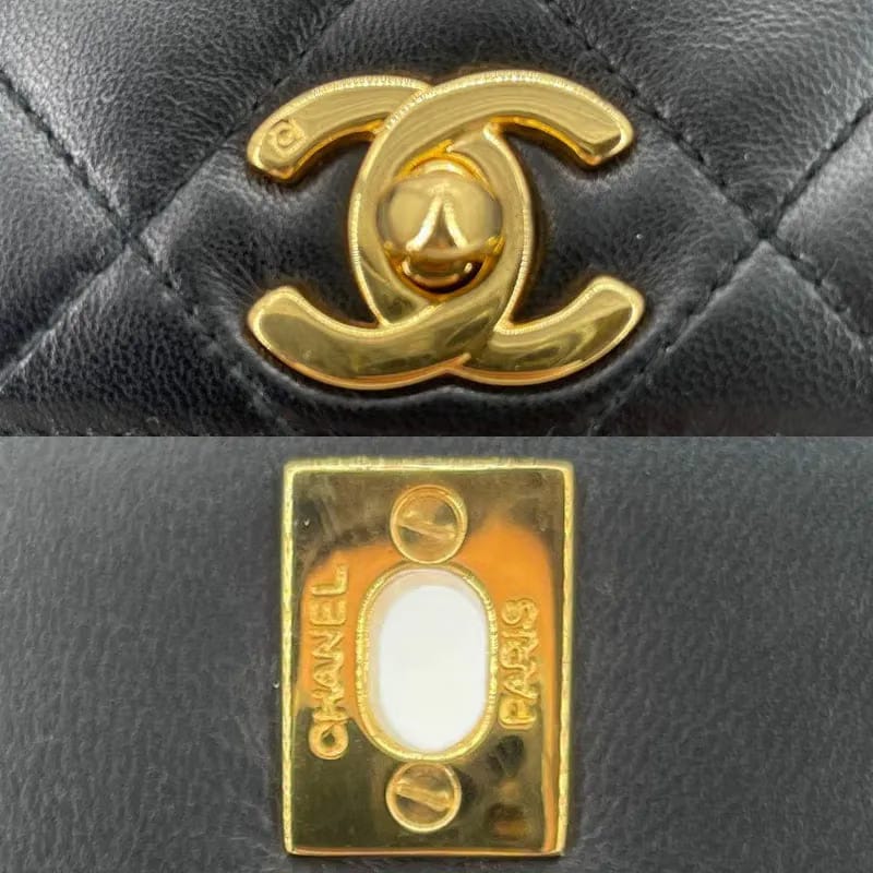 RC331 - CHANEL Vintage Black Lambskin CC Turnlock Shoulder Bag