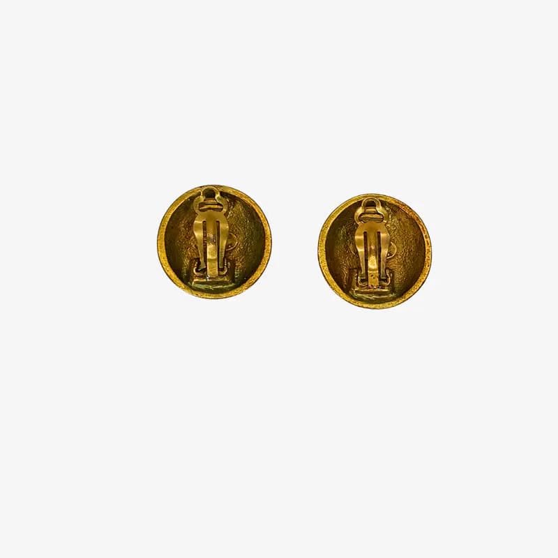 RC362 - CHANEL Vintage Round Gold Plated Clip-On Earrings