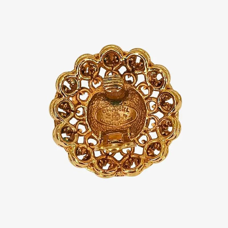 RC324 - CHANEL Vintage Round Gold Plated Clip-On Earrings